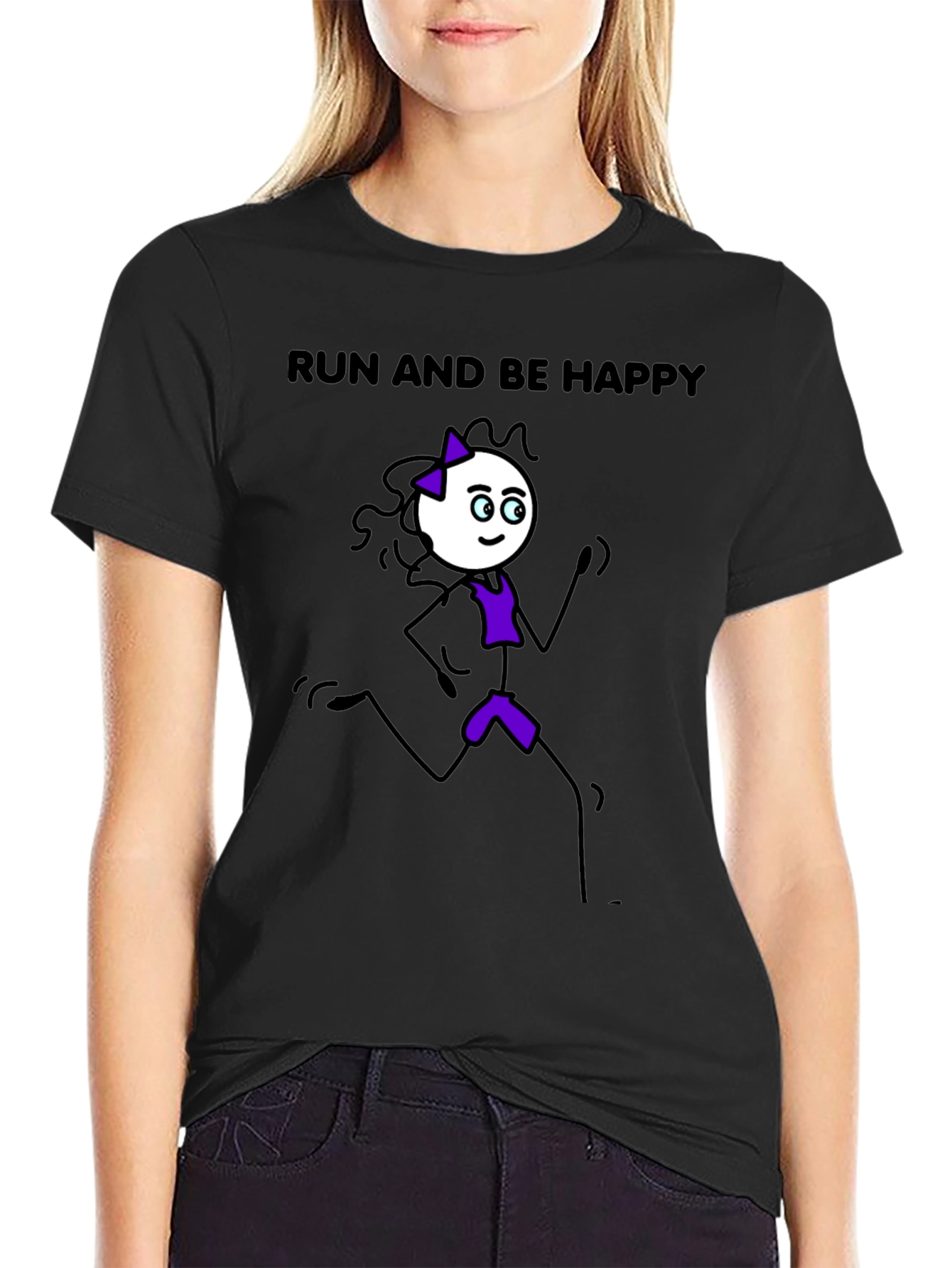 Run and Be Happy T-Shirt - Stick Figure Design