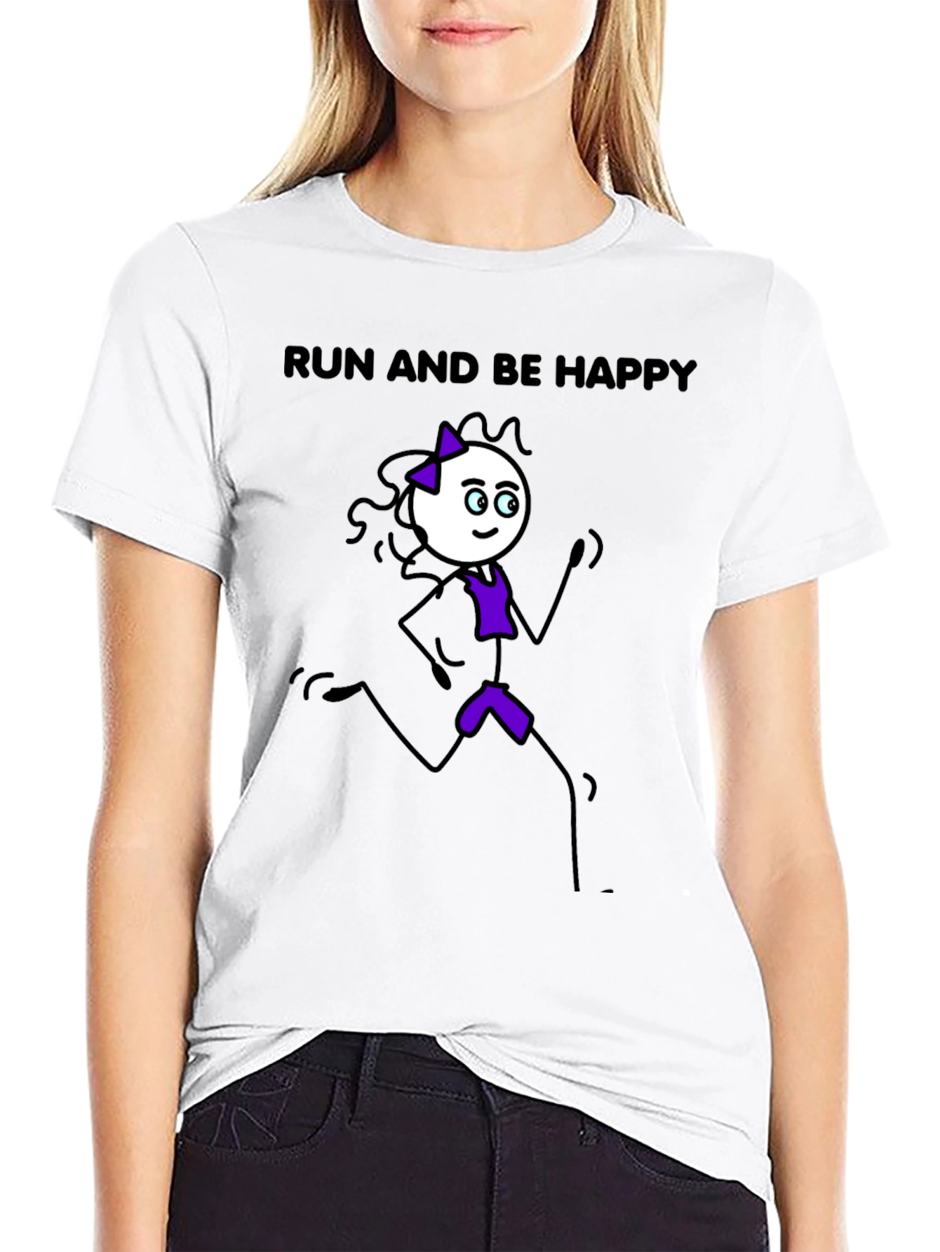 Run and Be Happy T-Shirt - Stick Figure Design
