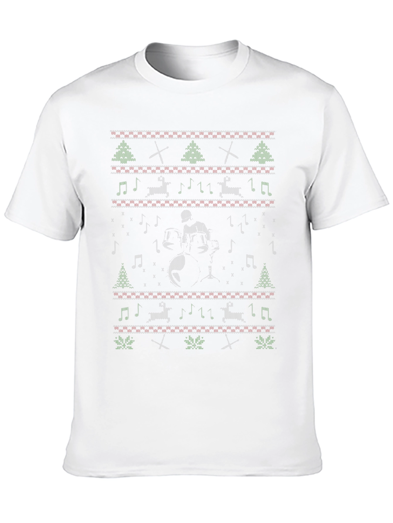 Drummer Christmas Pattern Black T-Shirt