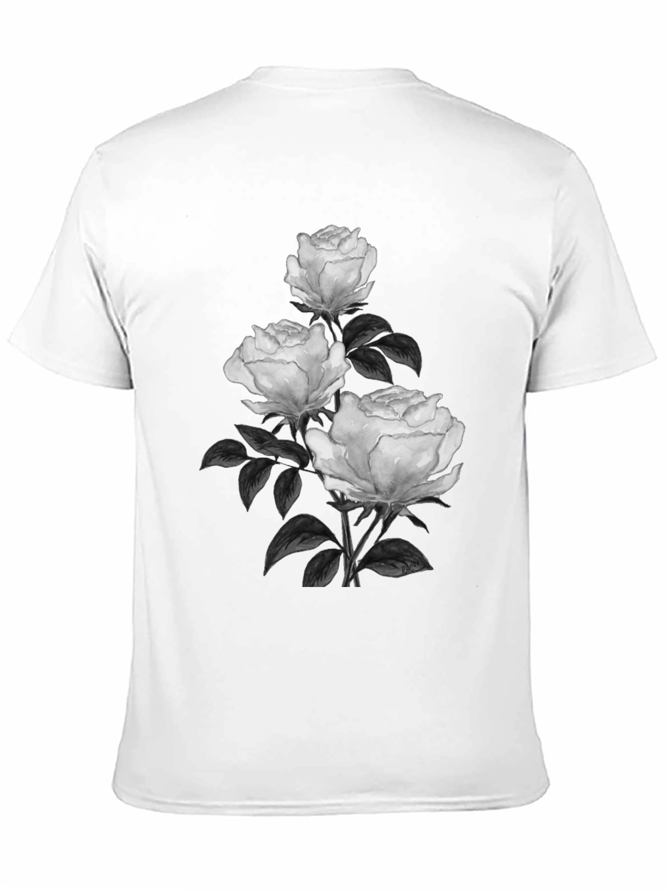 Elegant Rose Print Black T-Shirt