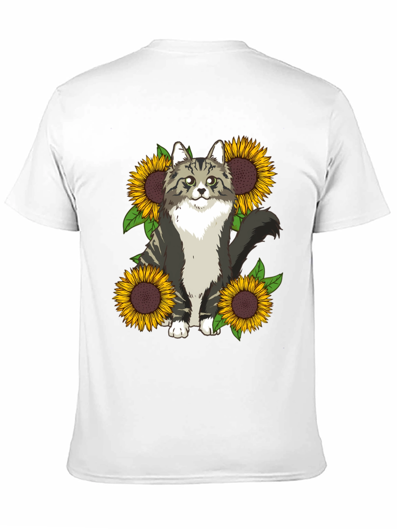 Cat and Sunflower Graphic Print T-Shirt