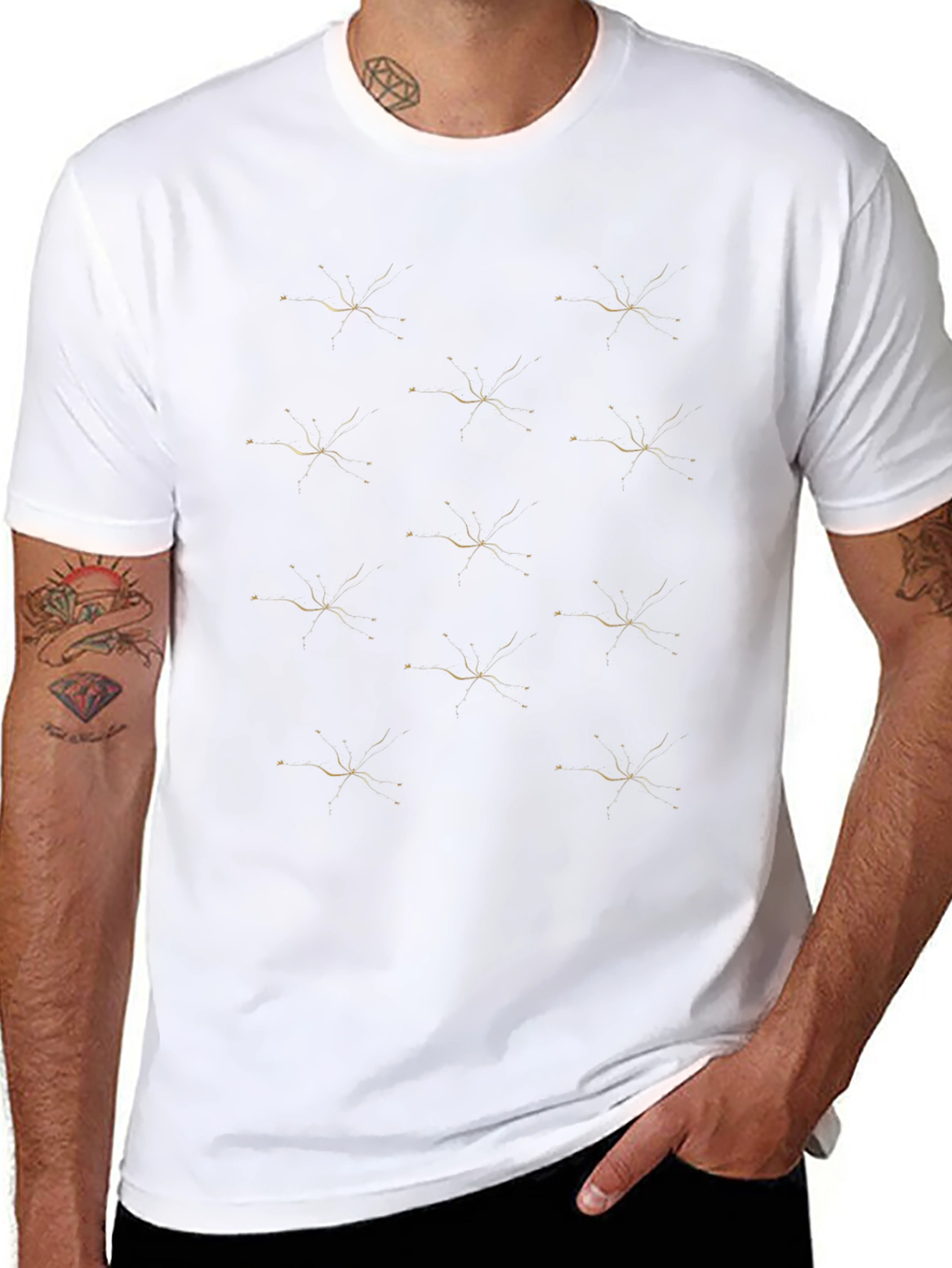 Stylish Black Tee with Abstract Gold Pattern