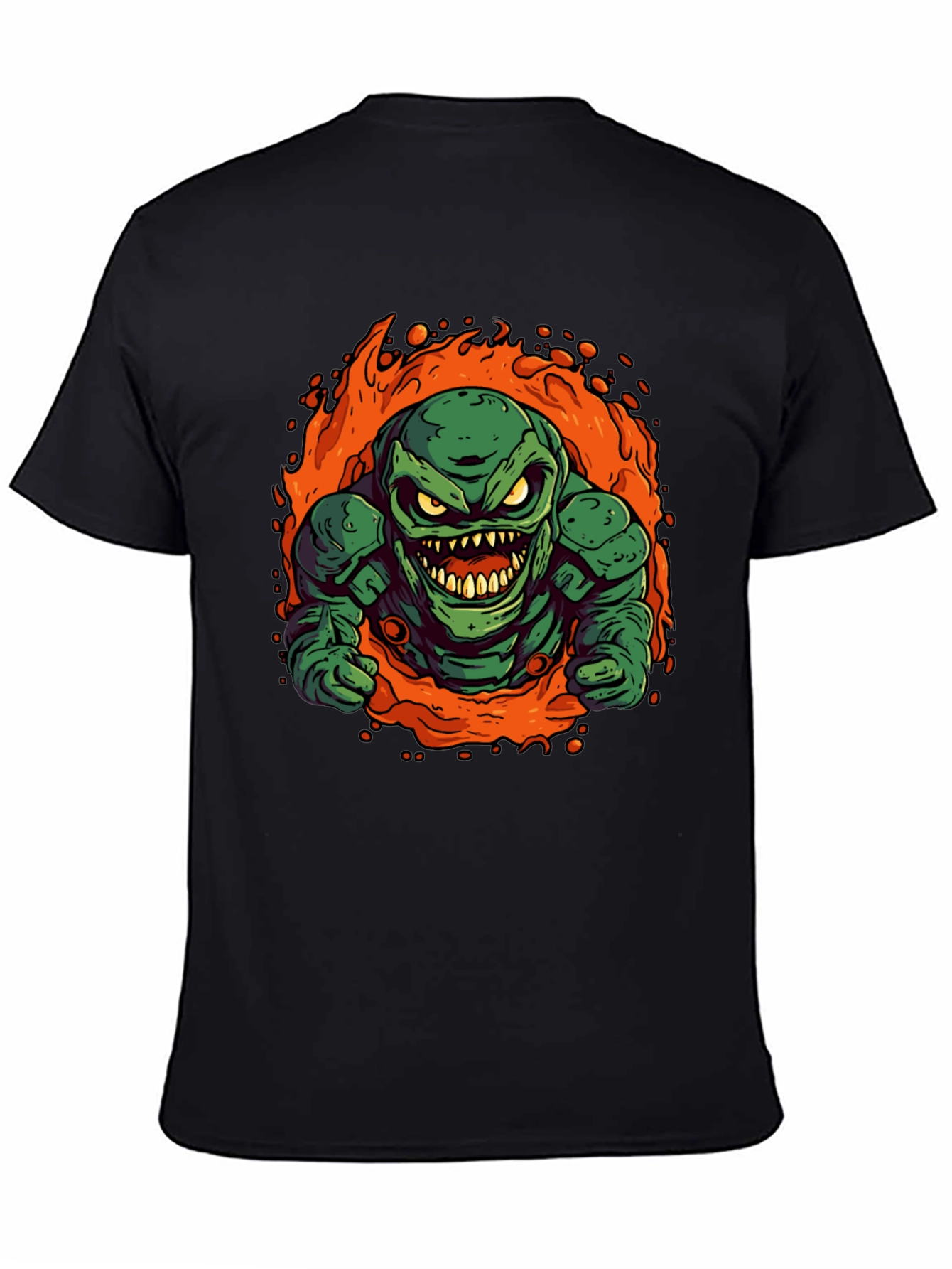 Fiery Green Monster Graphic Tee - Black