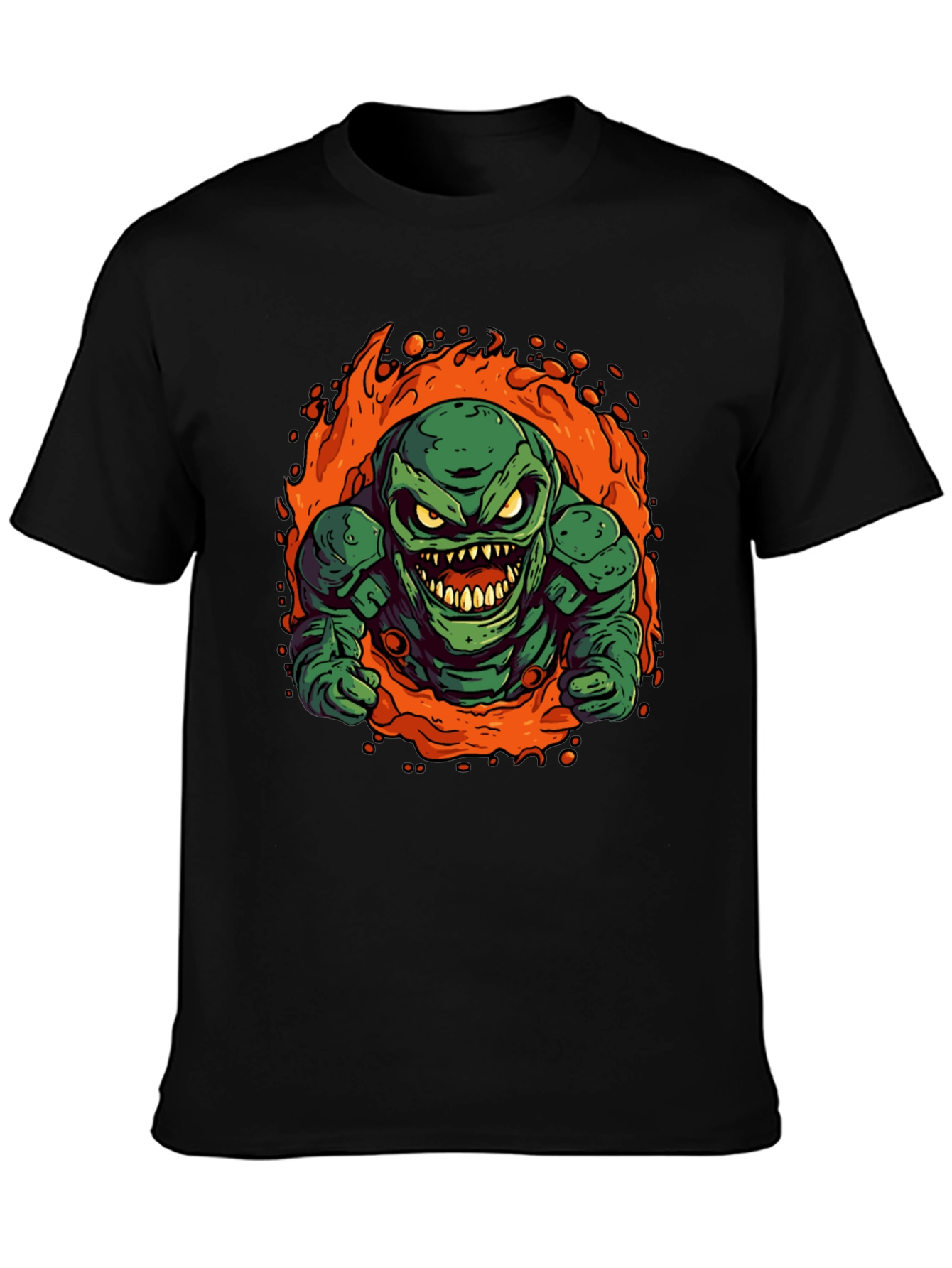 Fiery Green Monster Graphic Tee - Black