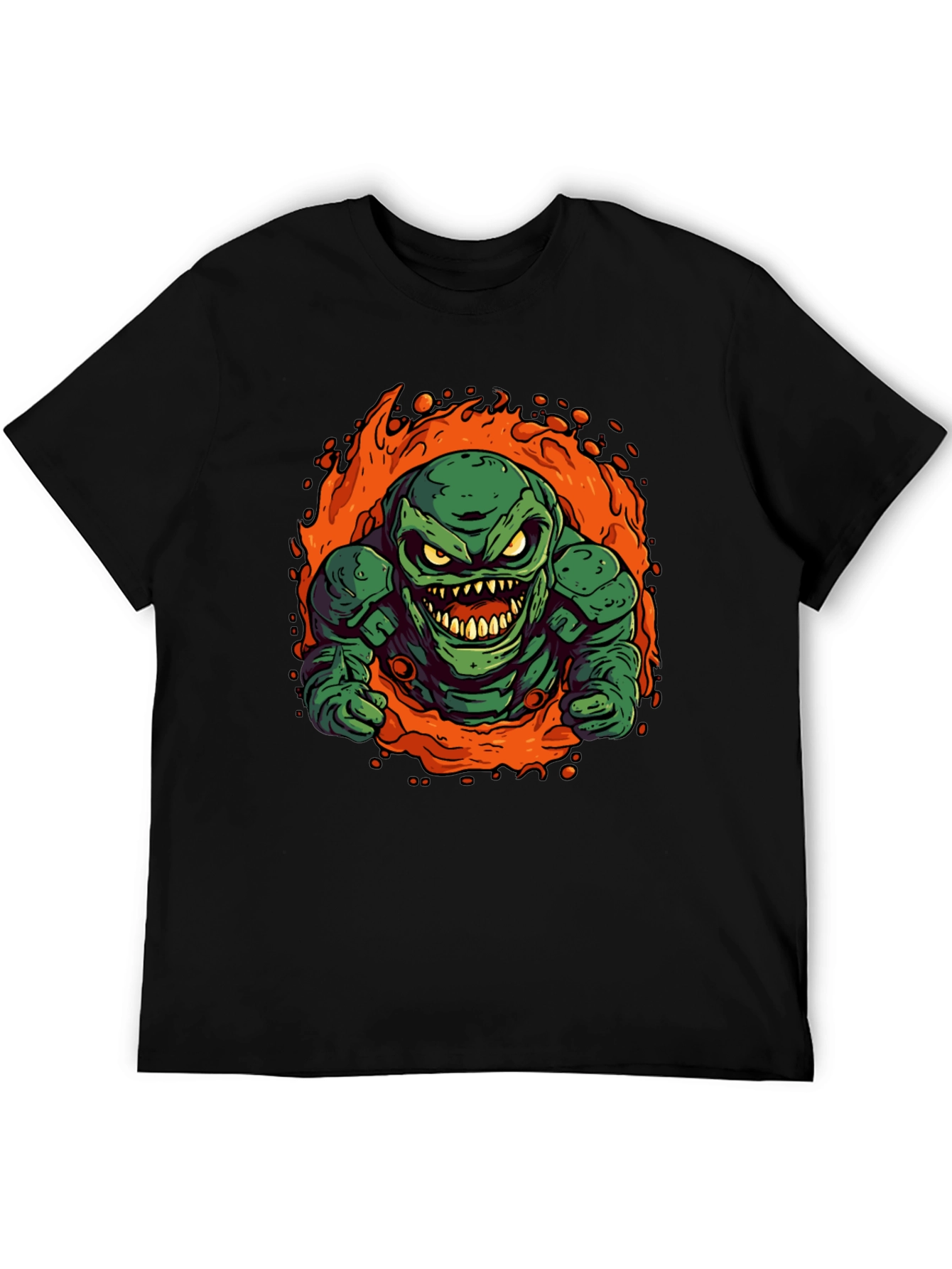 Fiery Green Monster Graphic Tee - Black