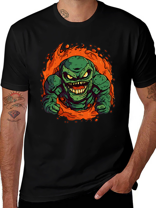 Fiery Green Monster Graphic Tee - Black