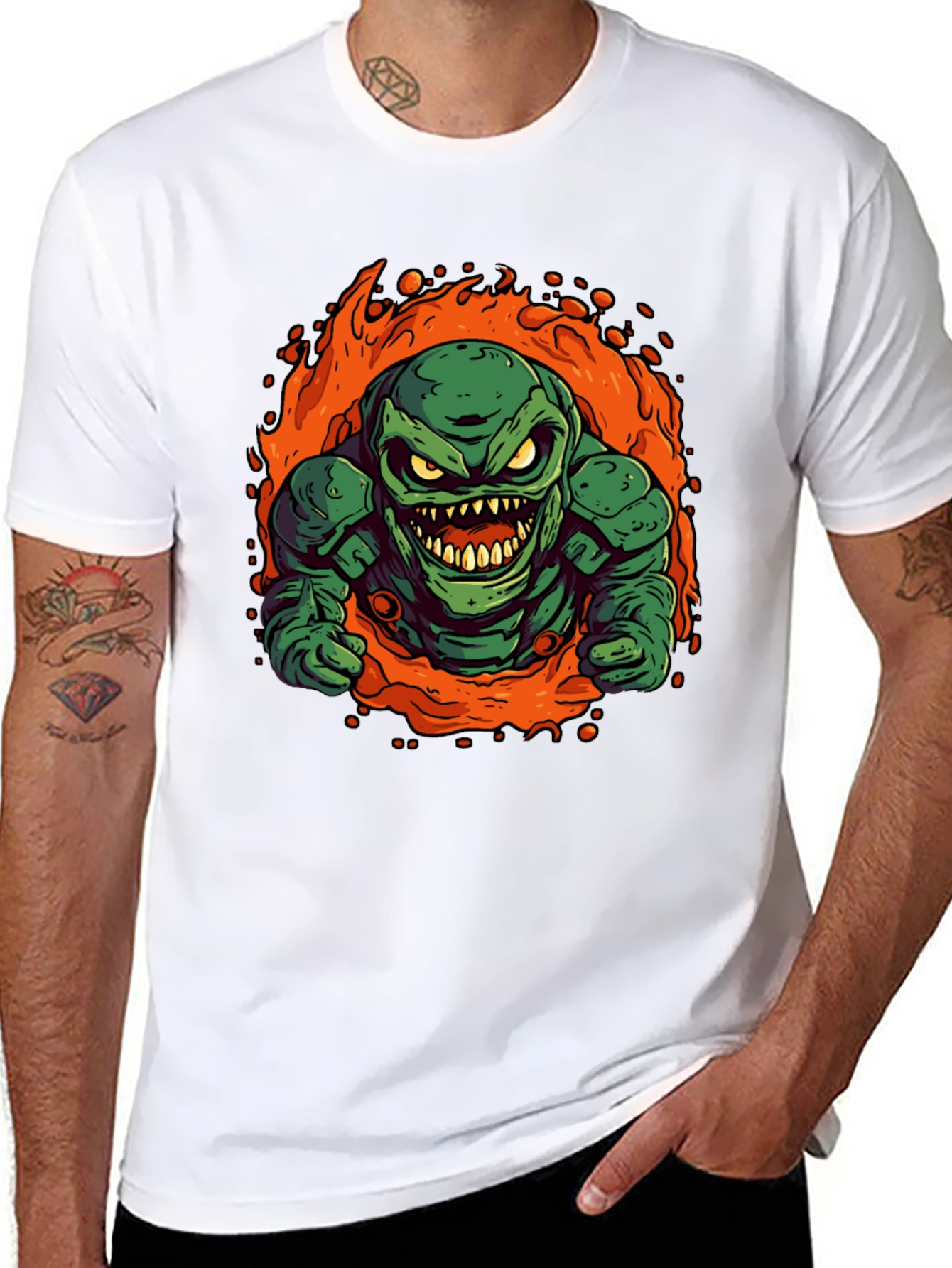 Fiery Green Monster Graphic Tee - Black