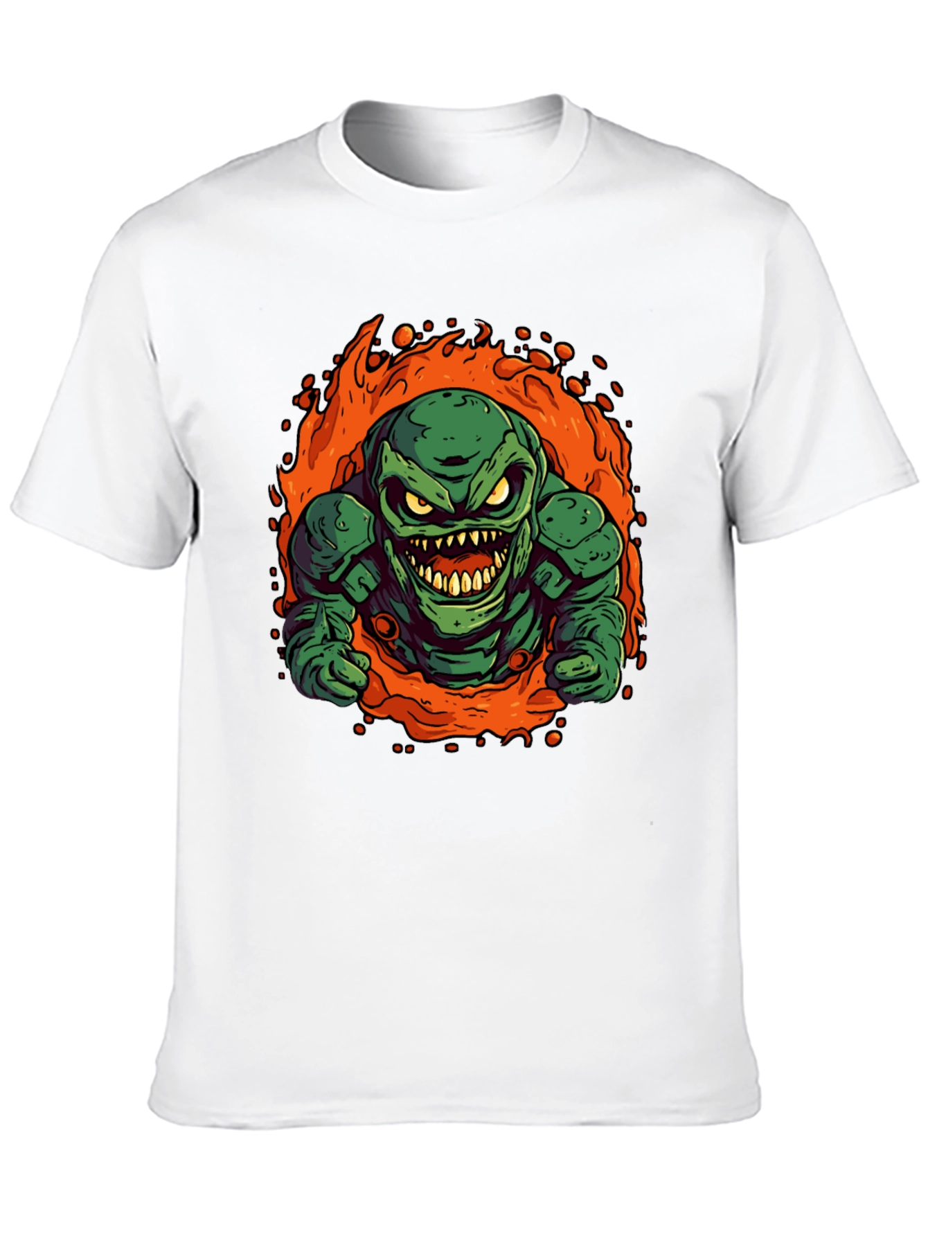 Fiery Green Monster Graphic Tee - Black