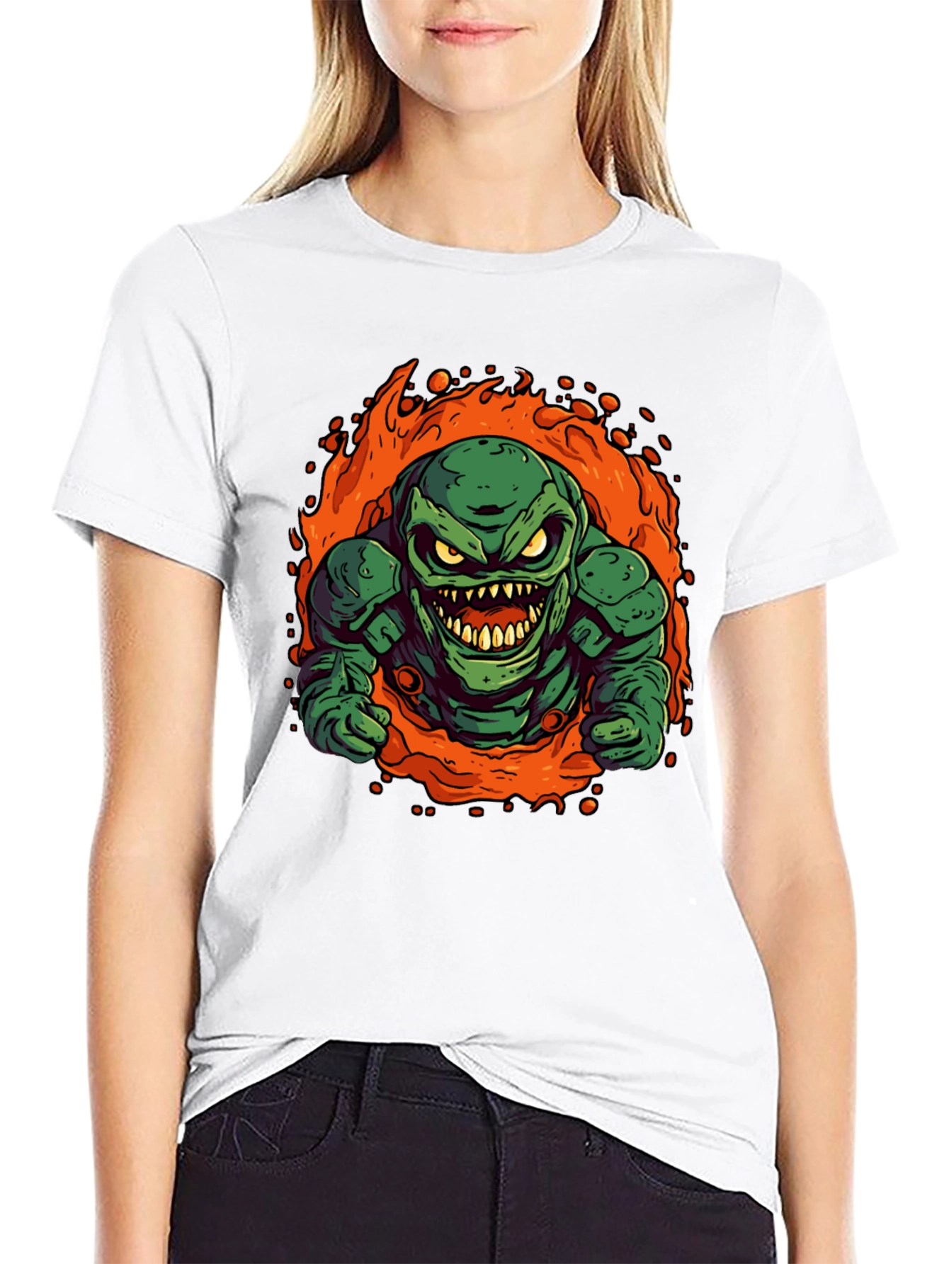 Fiery Green Monster Graphic Tee - Black