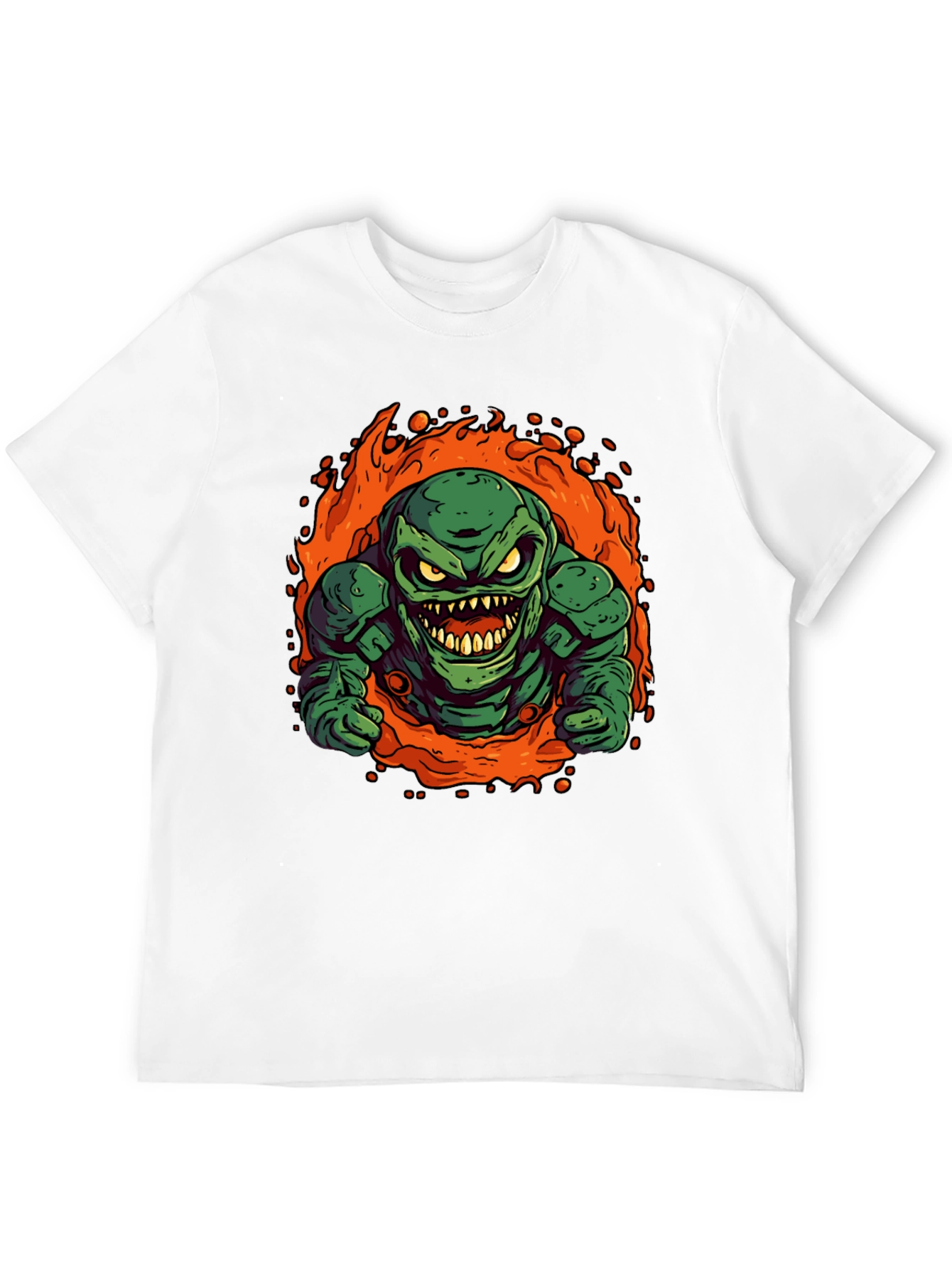 Fiery Green Monster Graphic Tee - Black