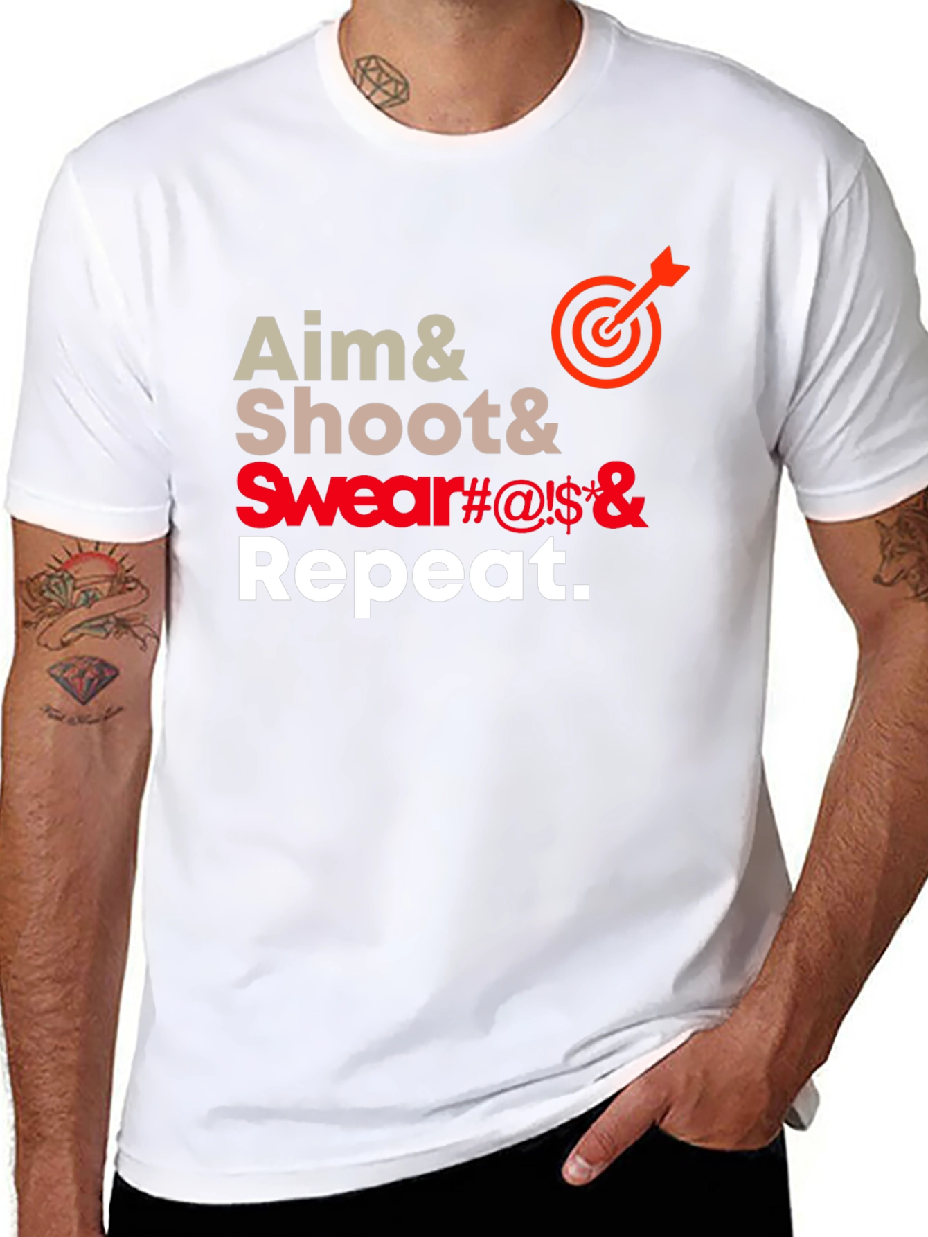 Aim Shoot Swear Repeat Funny T-Shirt