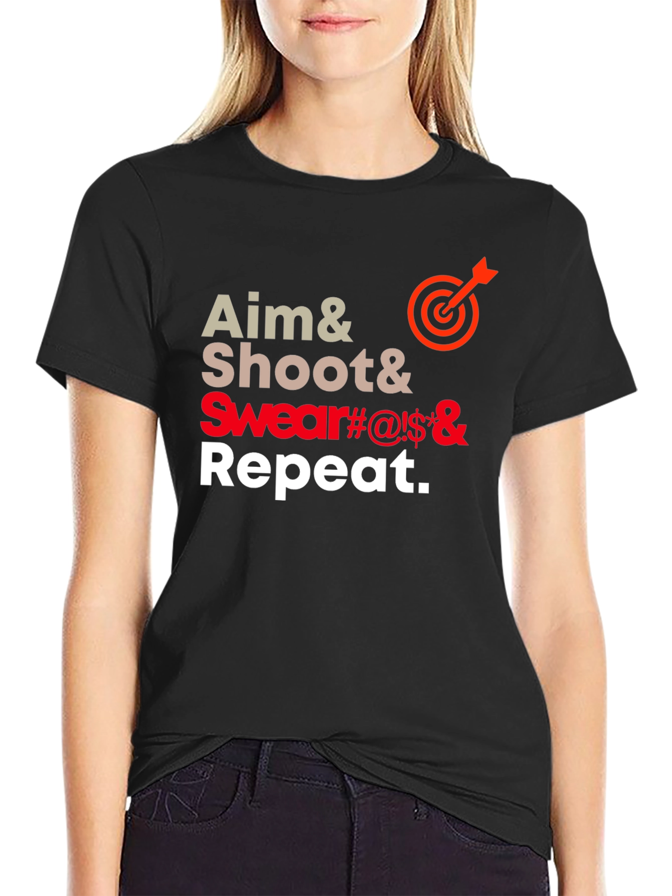 Aim Shoot Swear Repeat Funny T-Shirt