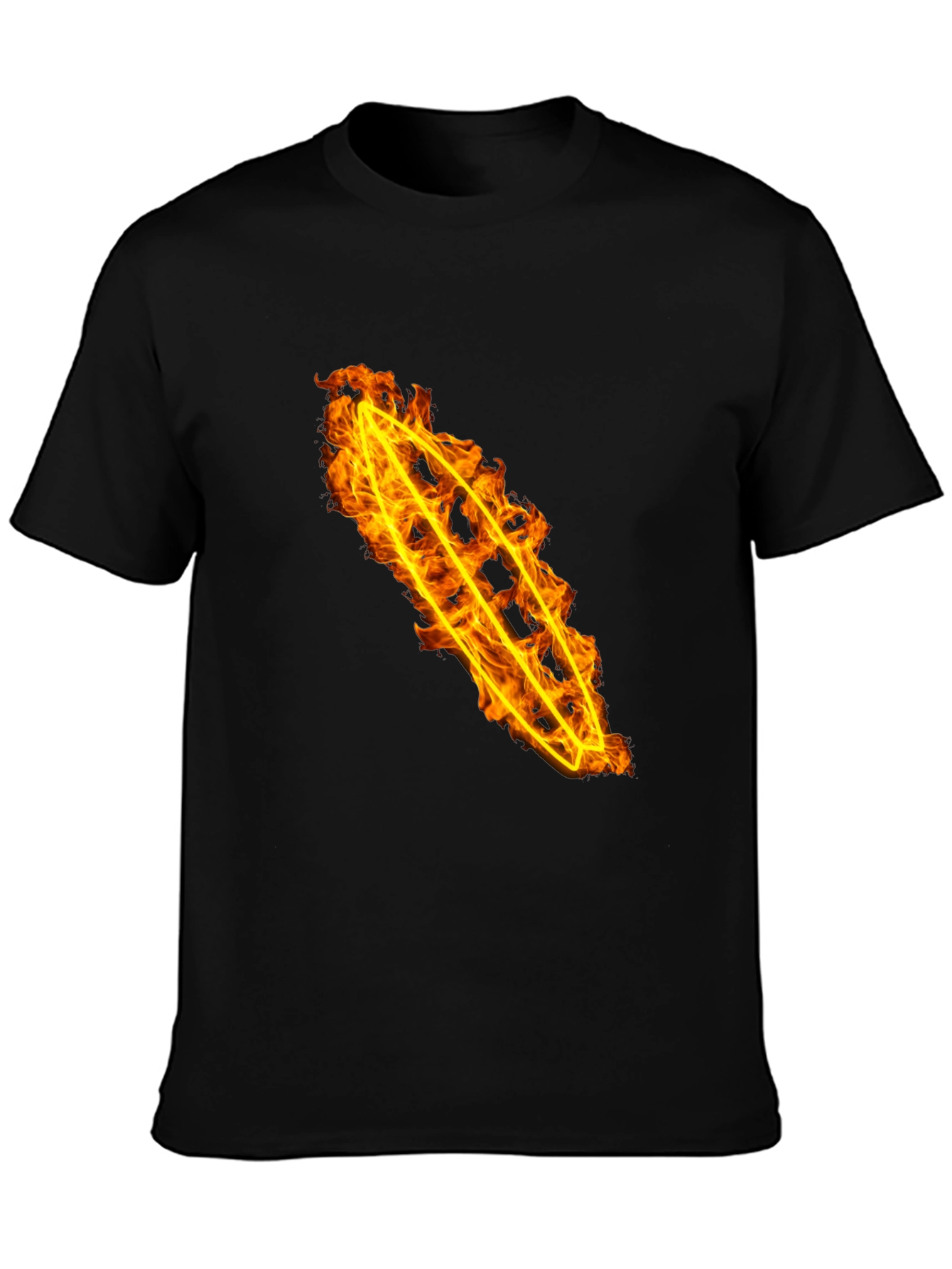 Fiery Flame Design Black Cotton Tee