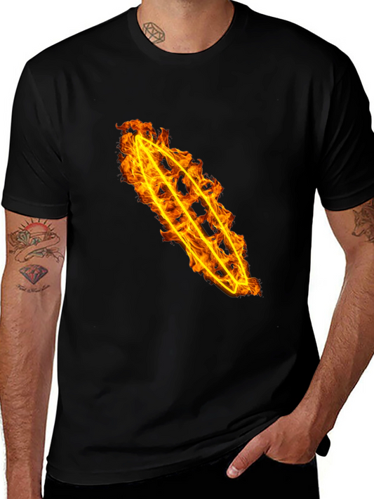 Fiery Flame Design Black Cotton Tee