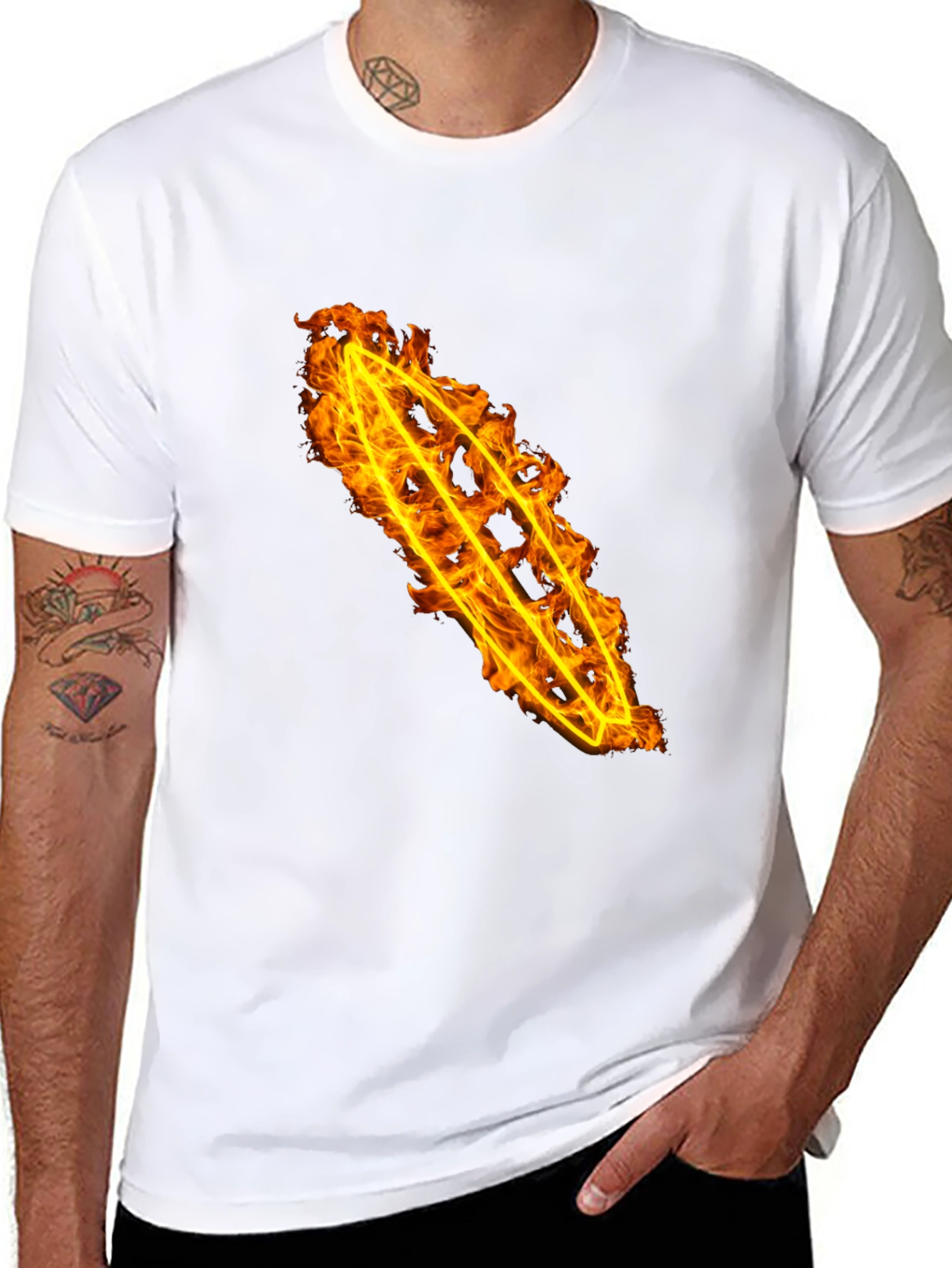 Fiery Flame Design Black Cotton Tee