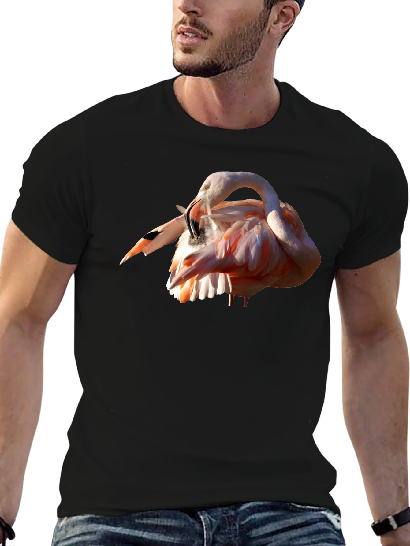 Flamingo Print Black T-Shirt