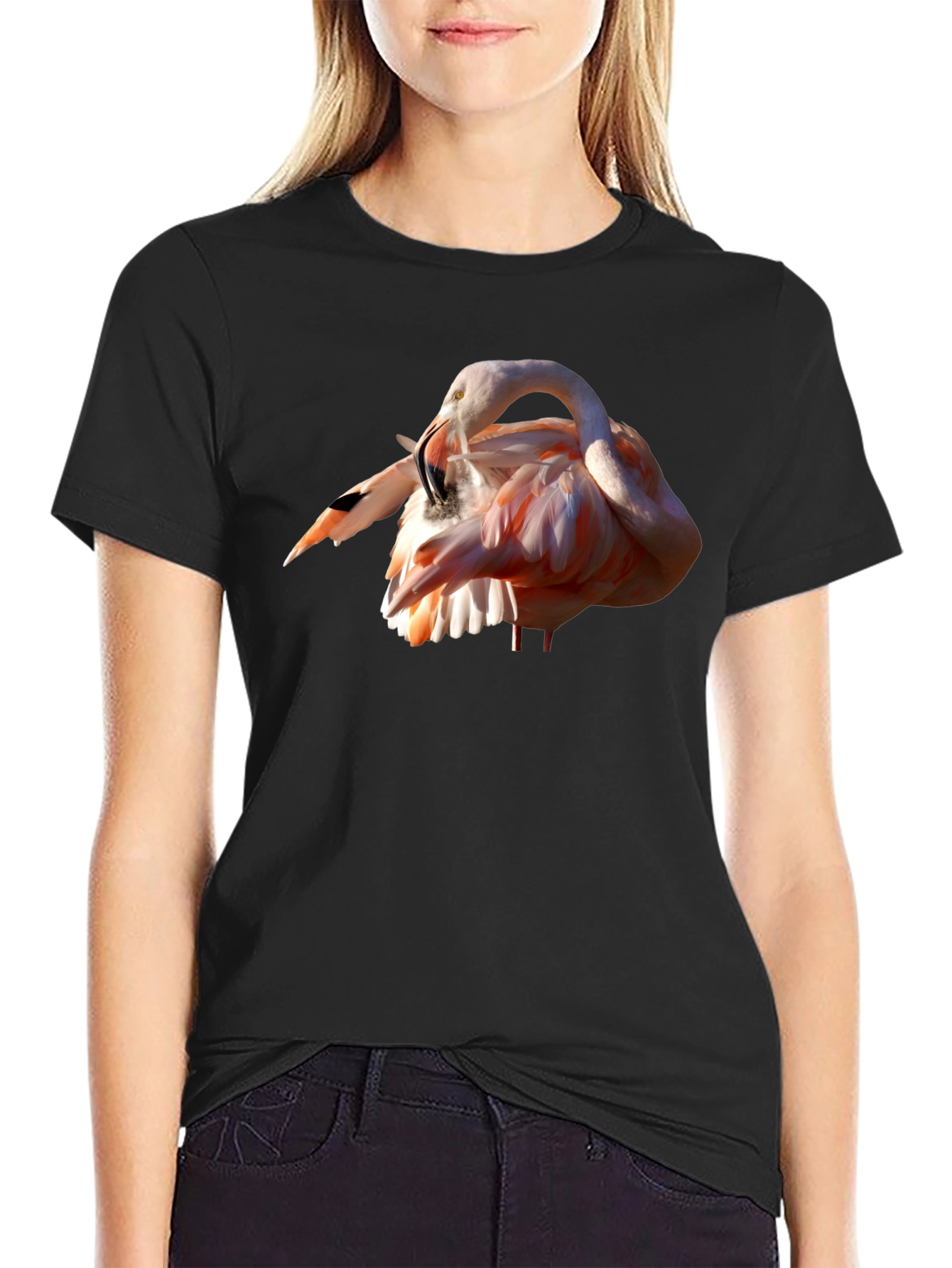Flamingo Print Black T-Shirt