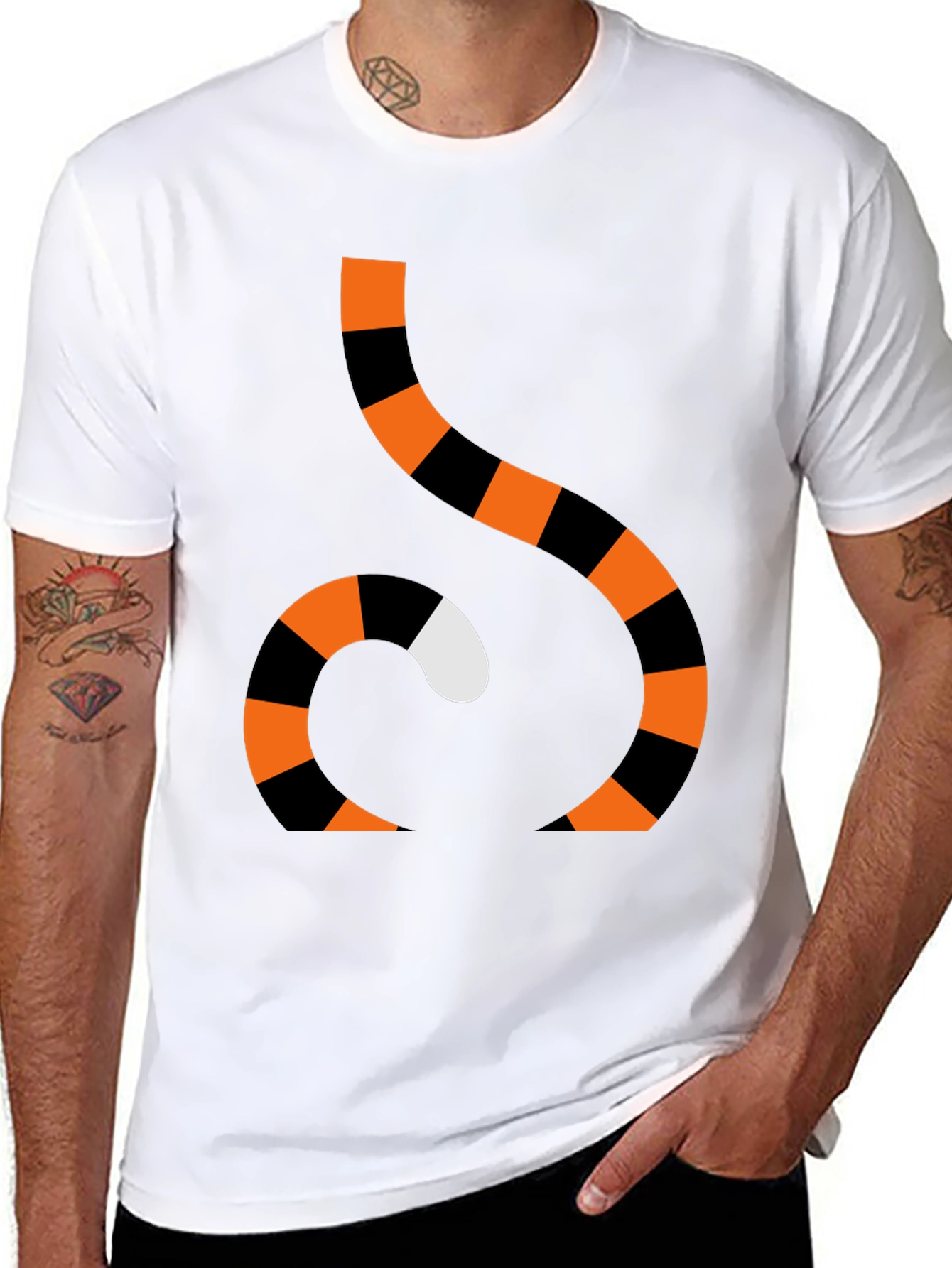 Striped Snake Tail Graphic Tee - Halloween Costume Shirt