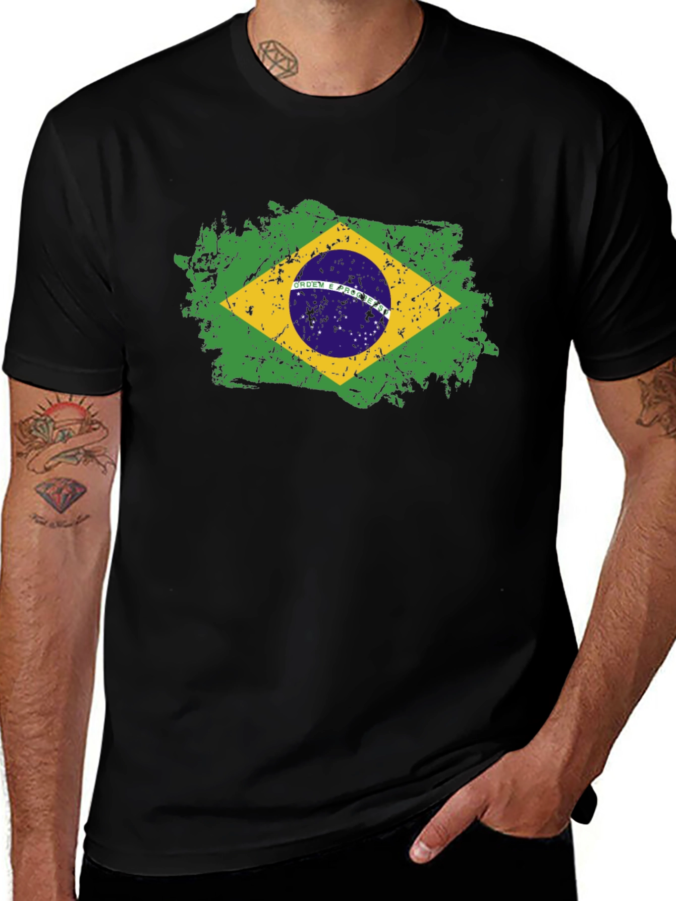 Brazil Flag Graphic T-Shirt - Black Crew Neck Tee