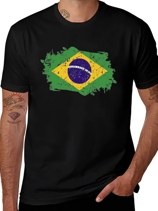 Brazil Flag Graphic T-Shirt - Black Crew Neck Tee