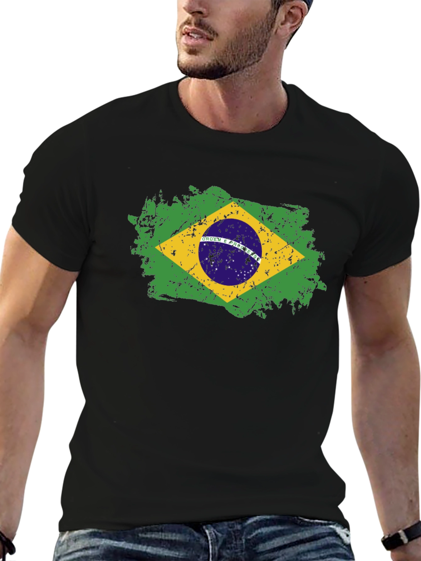 Brazil Flag Graphic T-Shirt - Black Crew Neck Tee