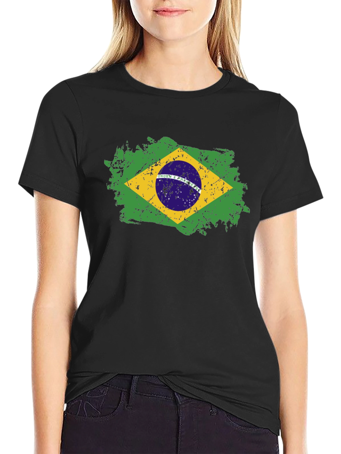 Brazil Flag Graphic T-Shirt - Black Crew Neck Tee