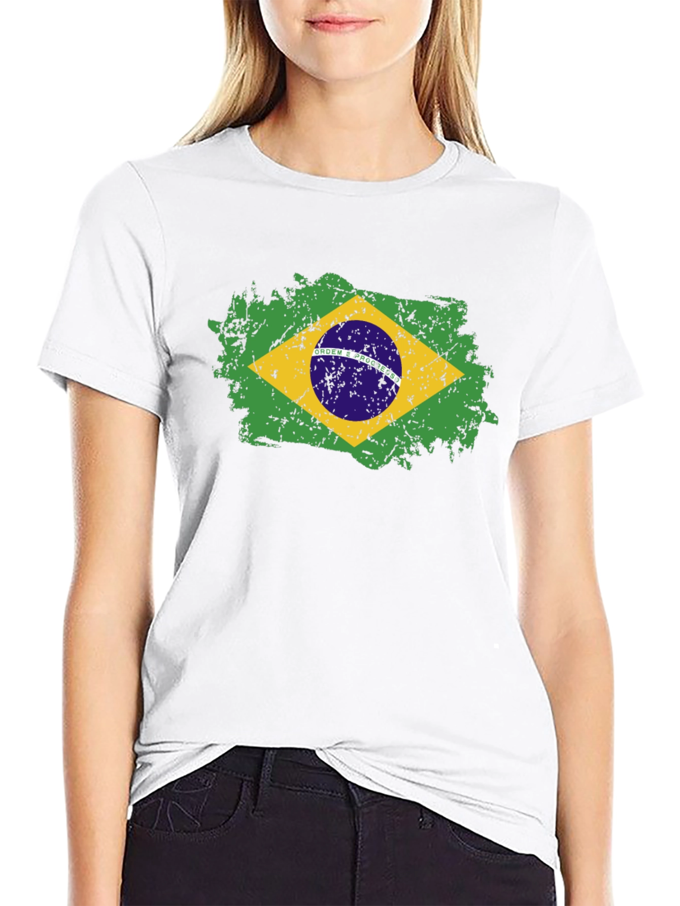 Brazil Flag Graphic T-Shirt - Black Crew Neck Tee