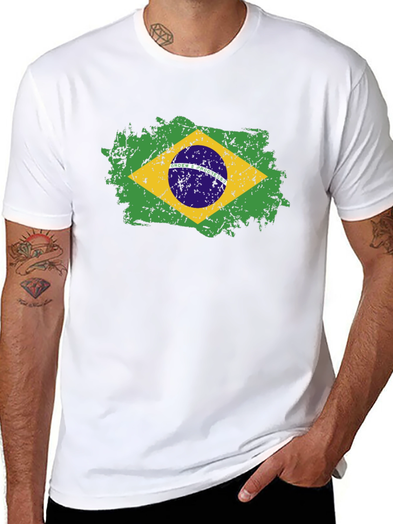 Brazil Flag Graphic T-Shirt - Black Crew Neck Tee