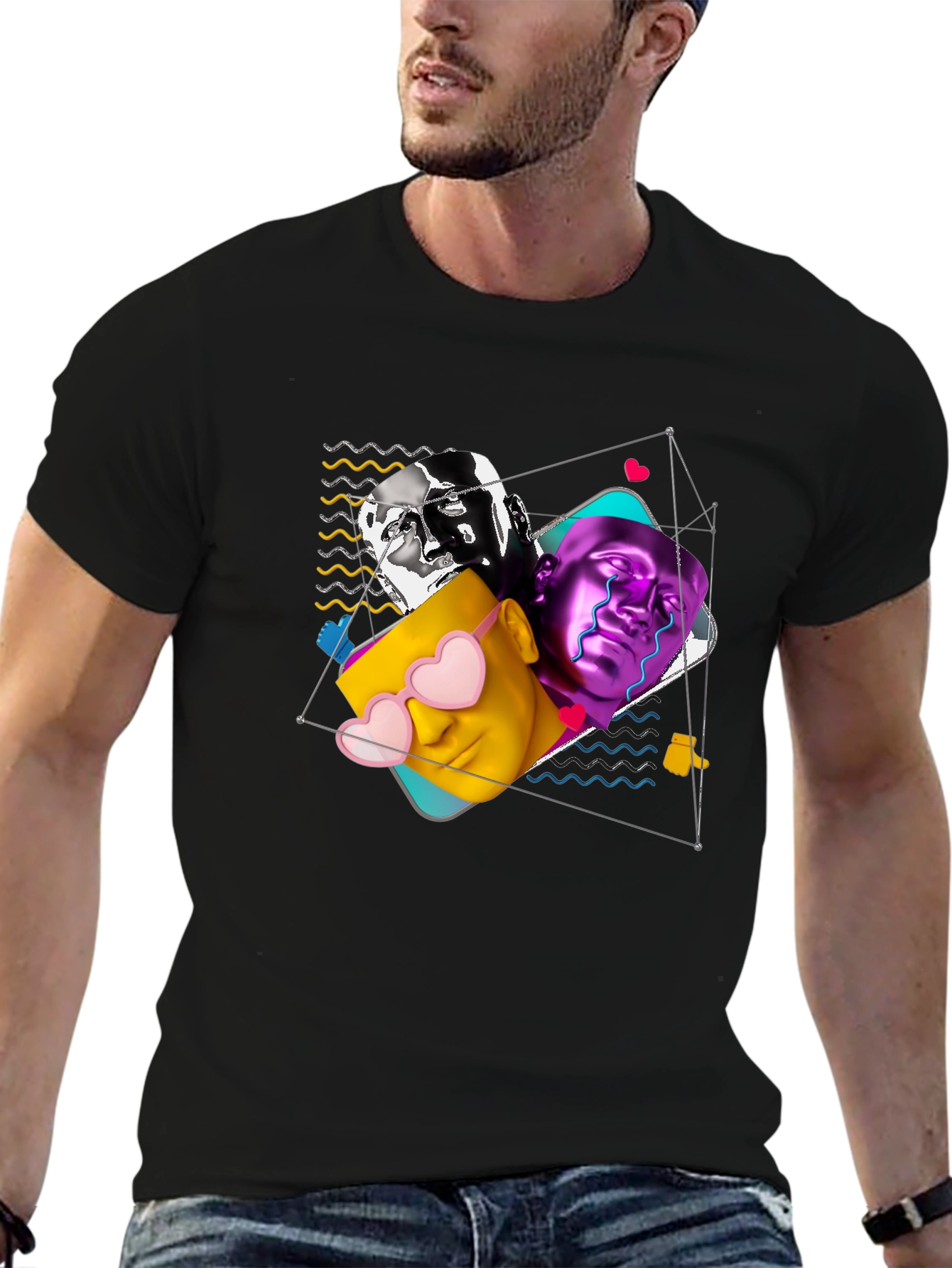 Abstract Art Printed Black T-Shirt