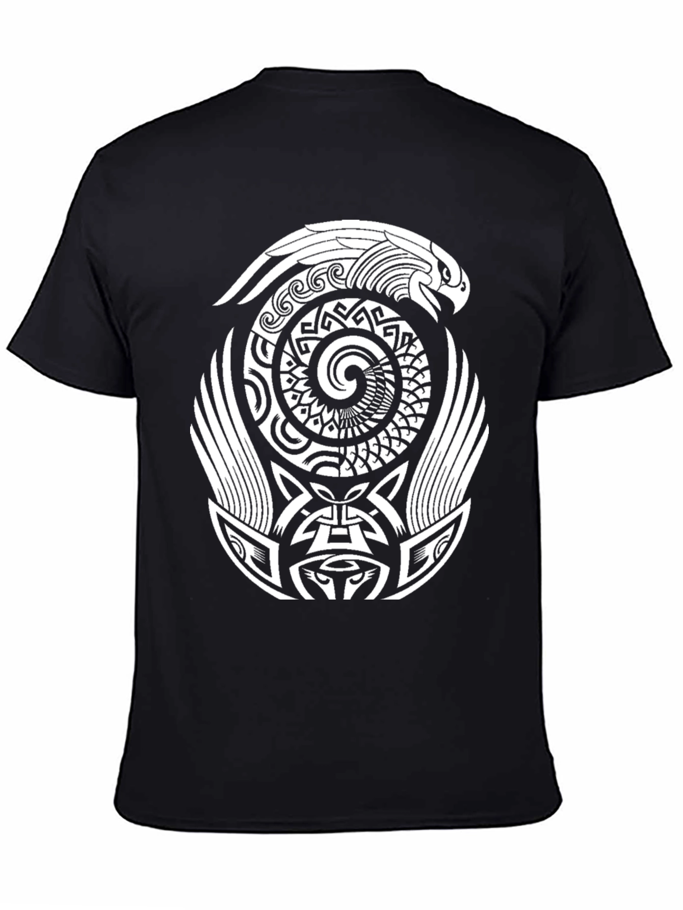 Aztec Eagle Spiral Design Black T-Shirt