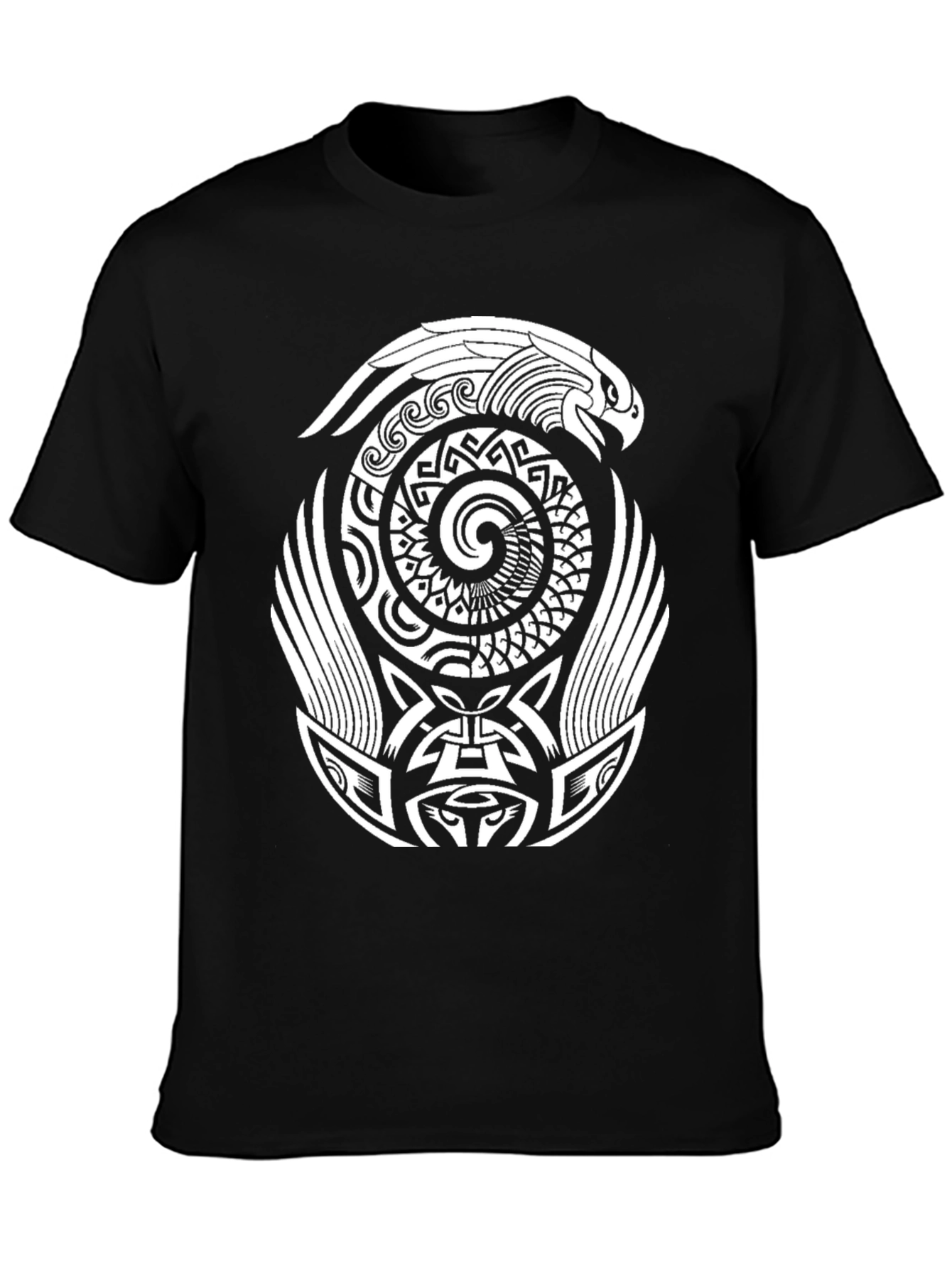 Aztec Eagle Spiral Design Black T-Shirt