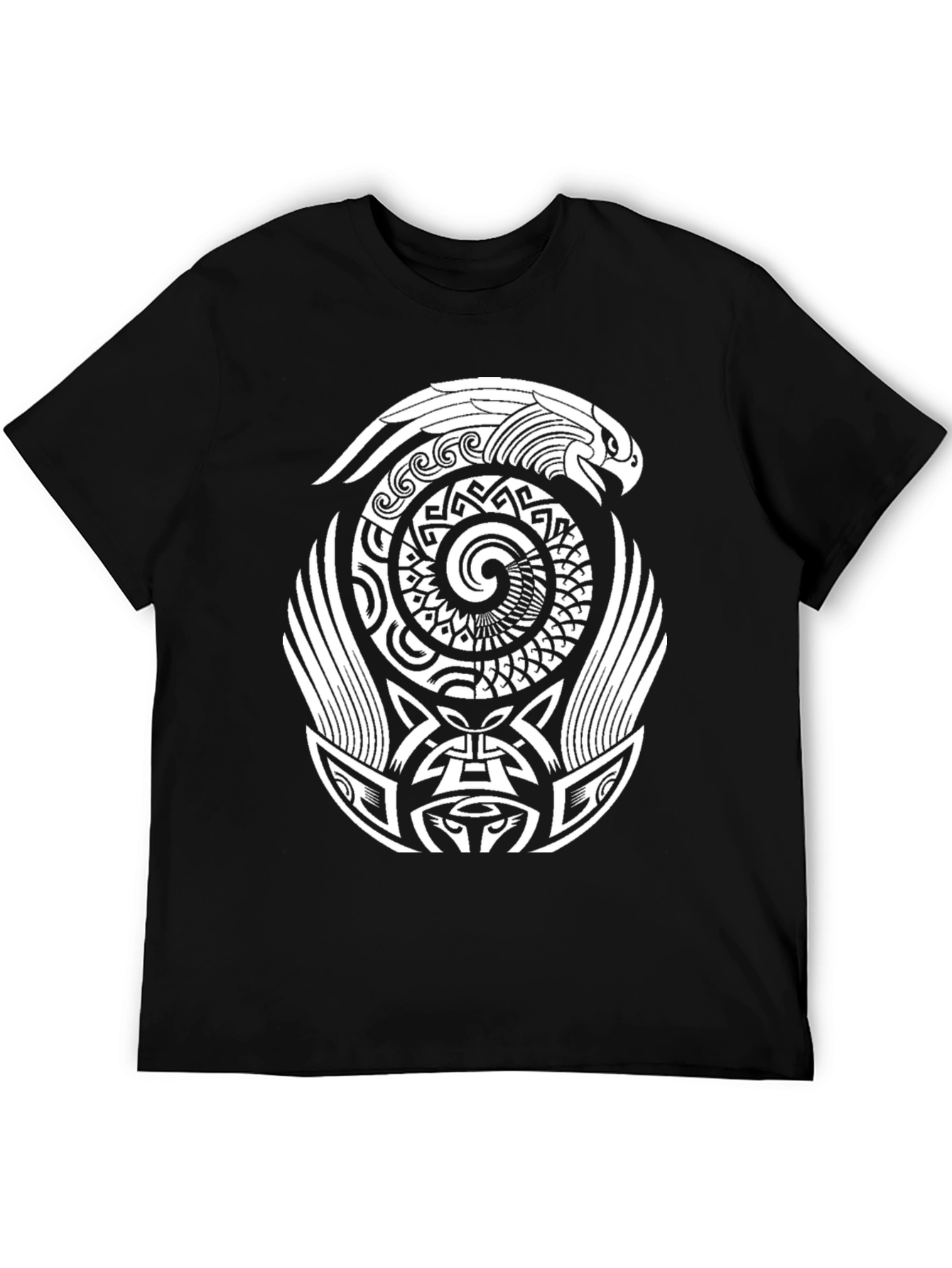 Aztec Eagle Spiral Design Black T-Shirt