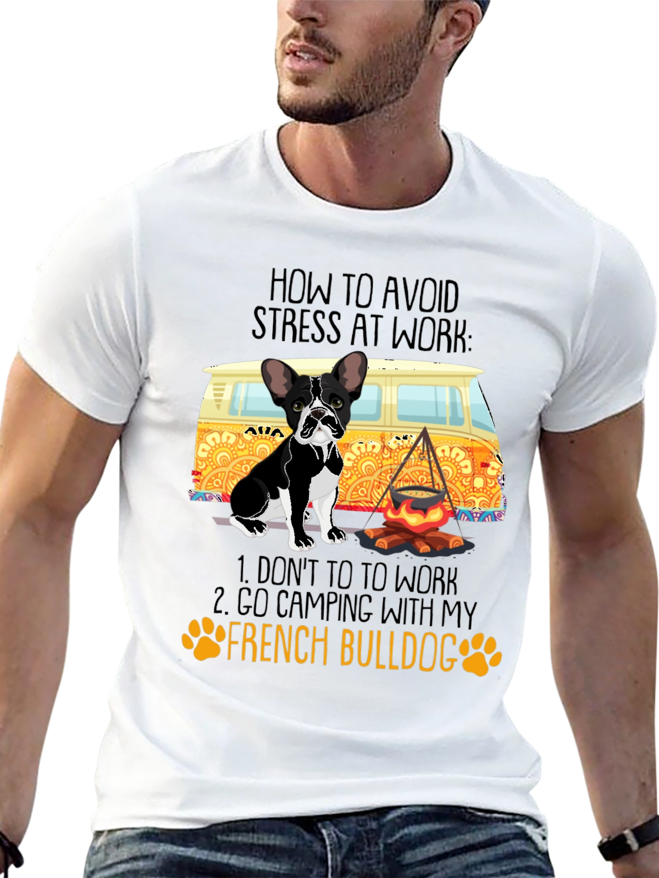 French Bulldog Camping T-Shirt: Stress-Free Work Solution