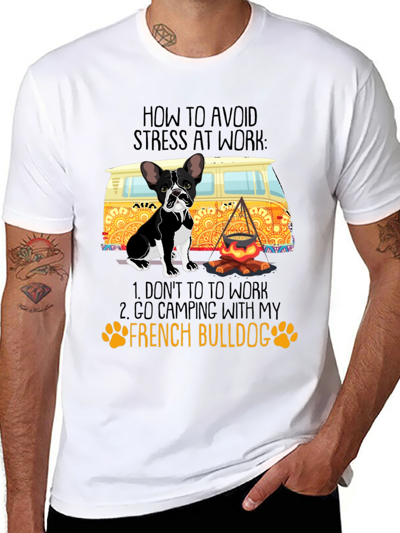 French Bulldog Camping T-Shirt: Stress-Free Work Solution
