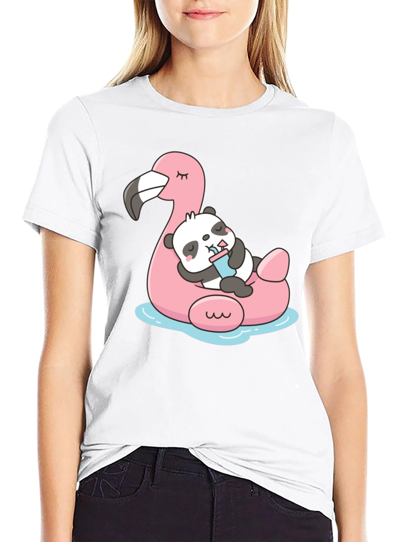 Cute Panda Flamingo Pool Float T-Shirt