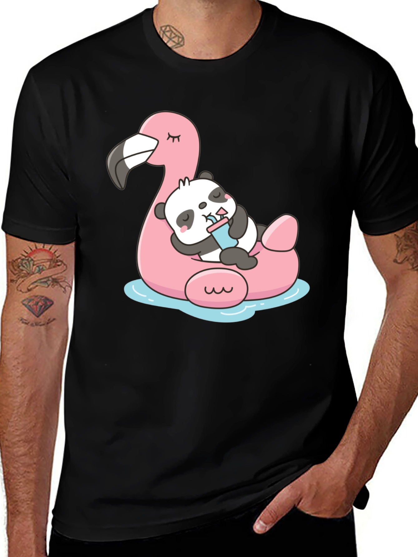 Cute Panda Flamingo Pool Float T-Shirt