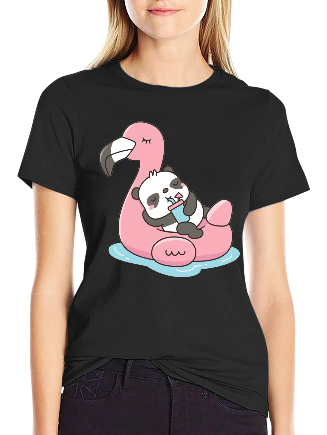 Cute Panda Flamingo Pool Float T-Shirt
