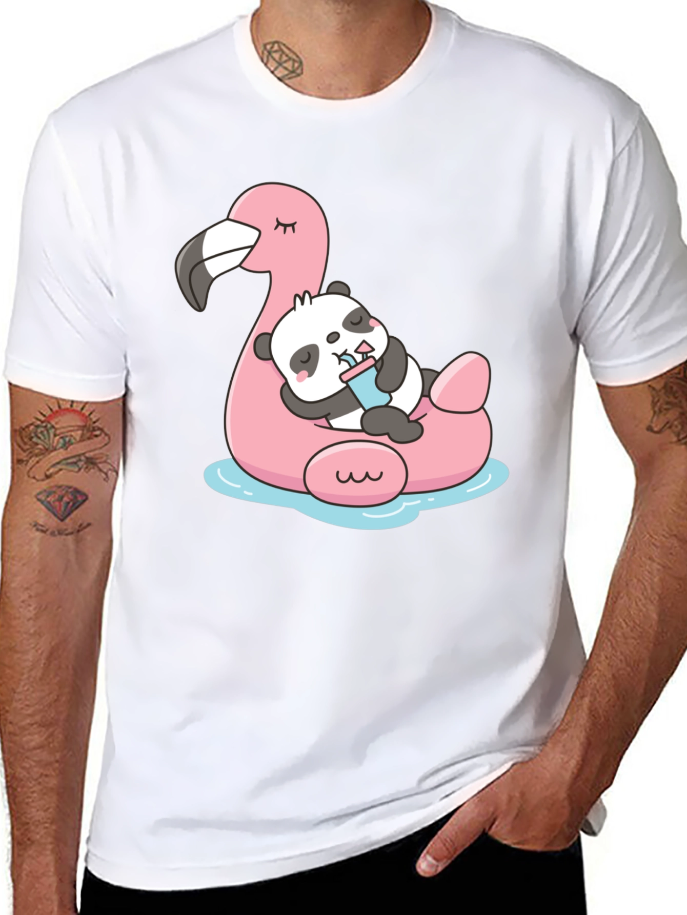 Cute Panda Flamingo Pool Float T-Shirt