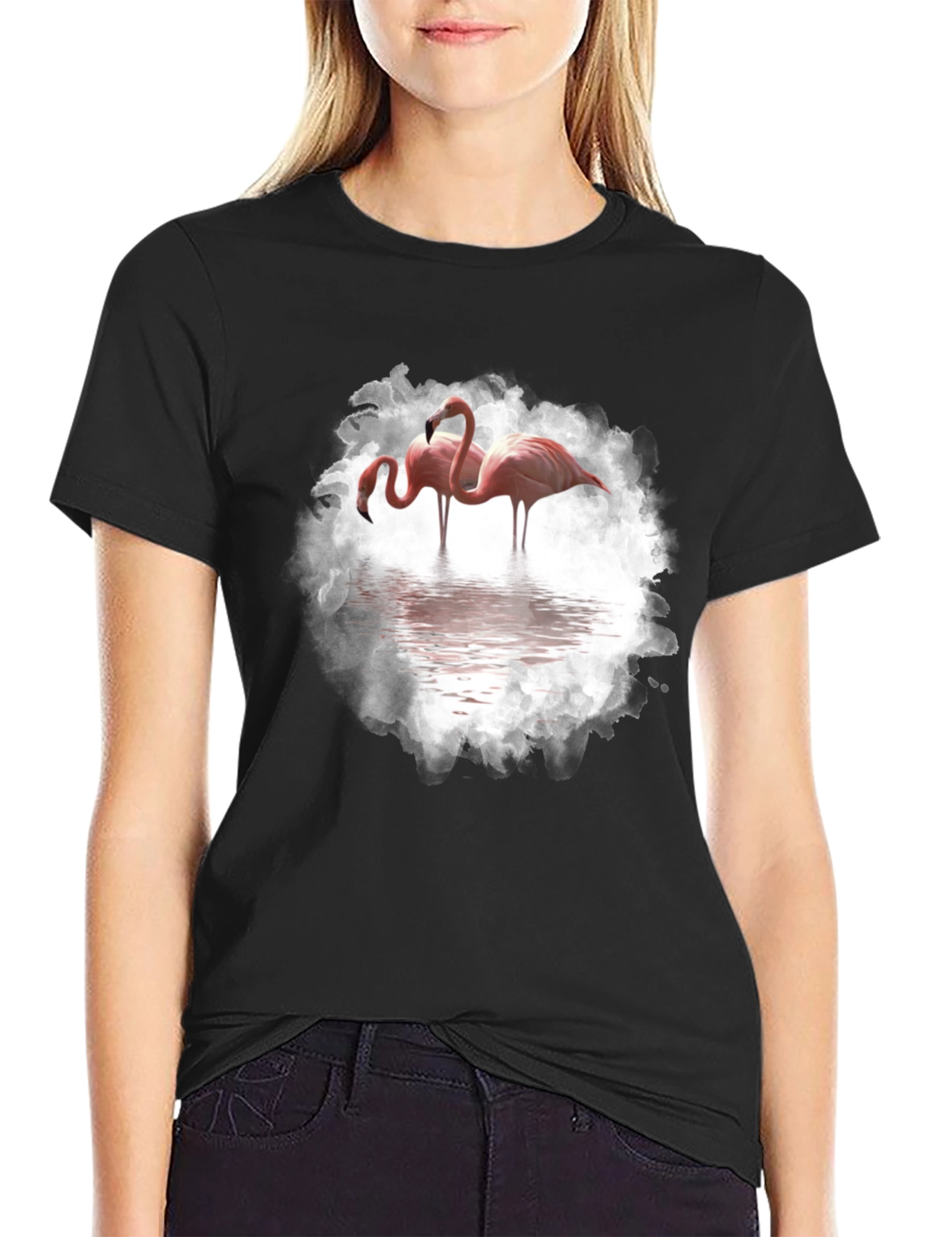 Flamingo Graphic Print Black T-Shirt