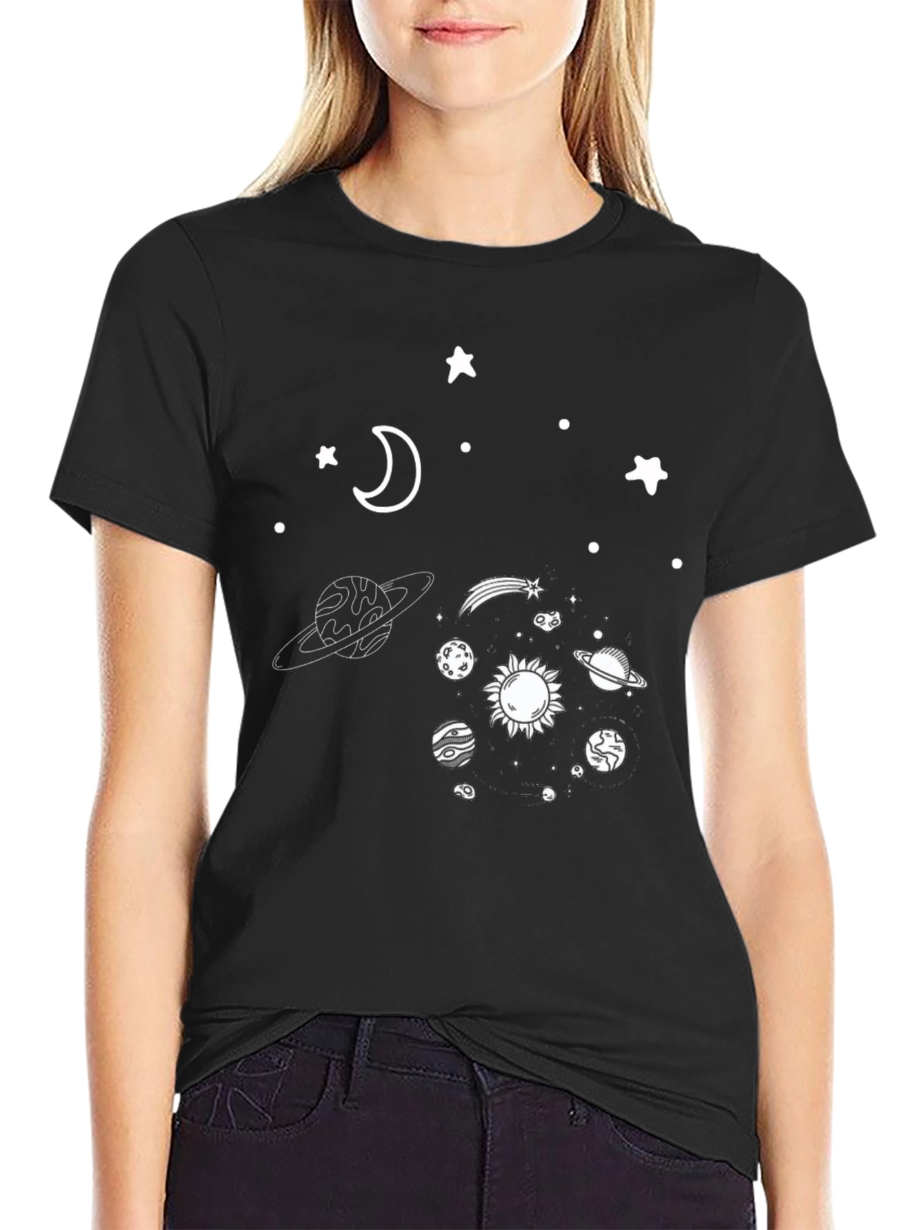 Space Graphic Tee - Black Cotton Galaxy Design