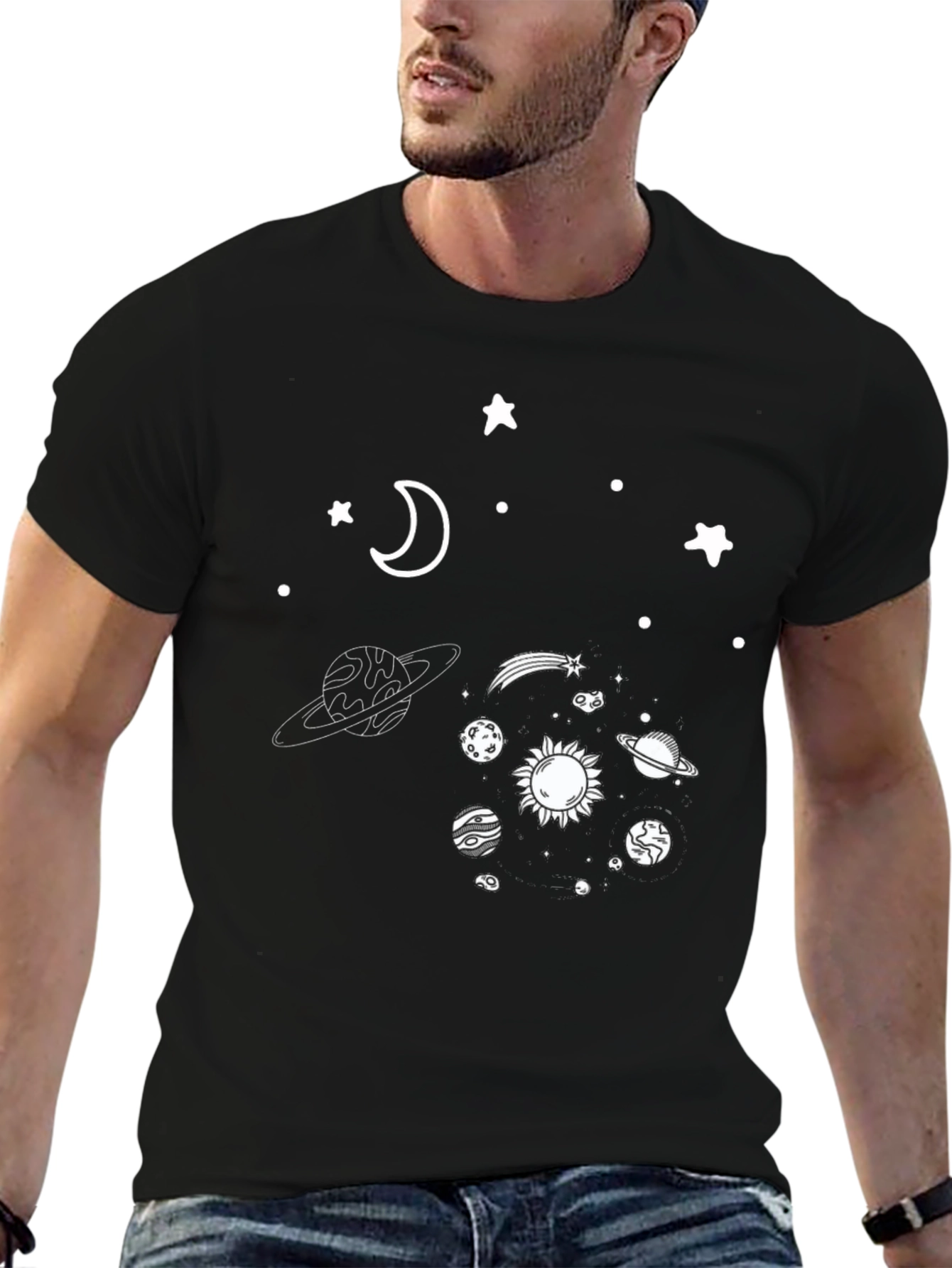 Space Graphic Tee - Black Cotton Galaxy Design