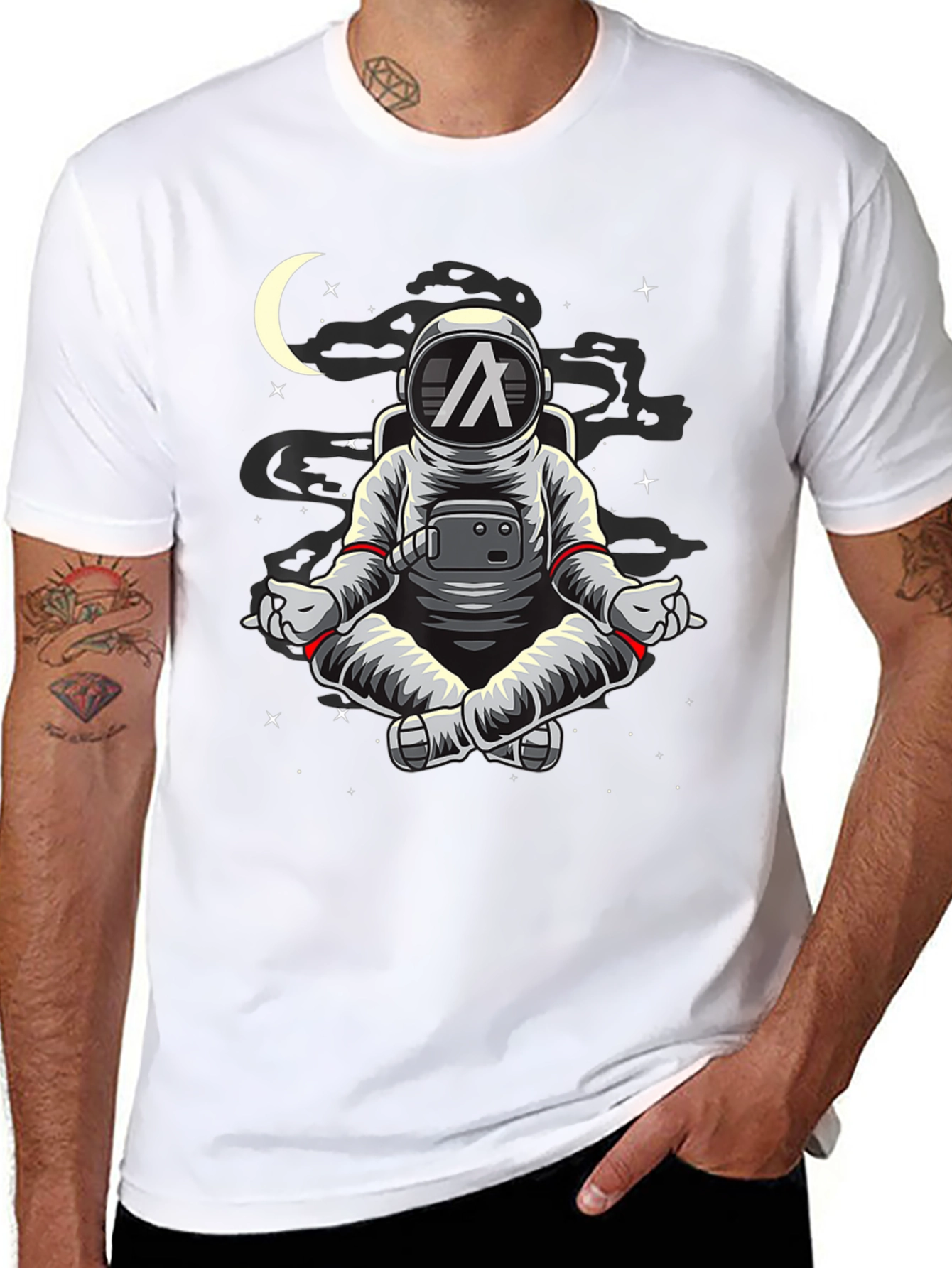 Astronaut Meditating T-Shirt - Space Yoga Design