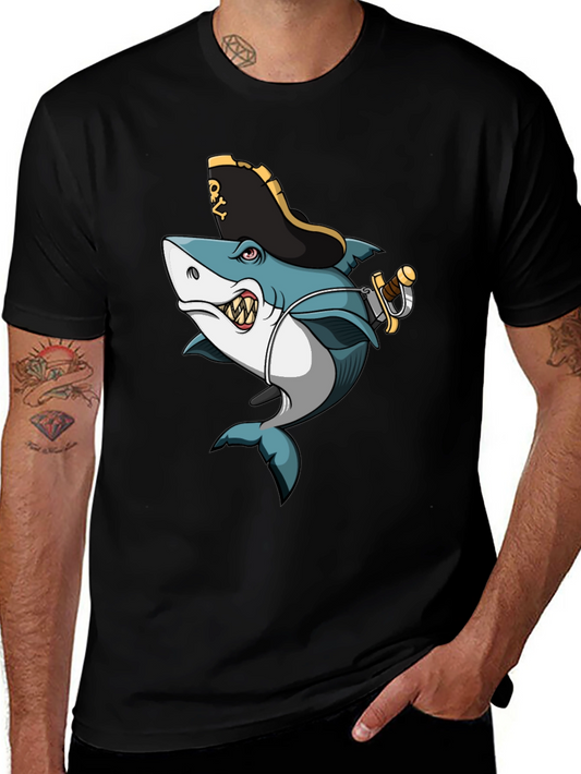 Pirate Shark Graphic Tee - Mens Black T-Shirt