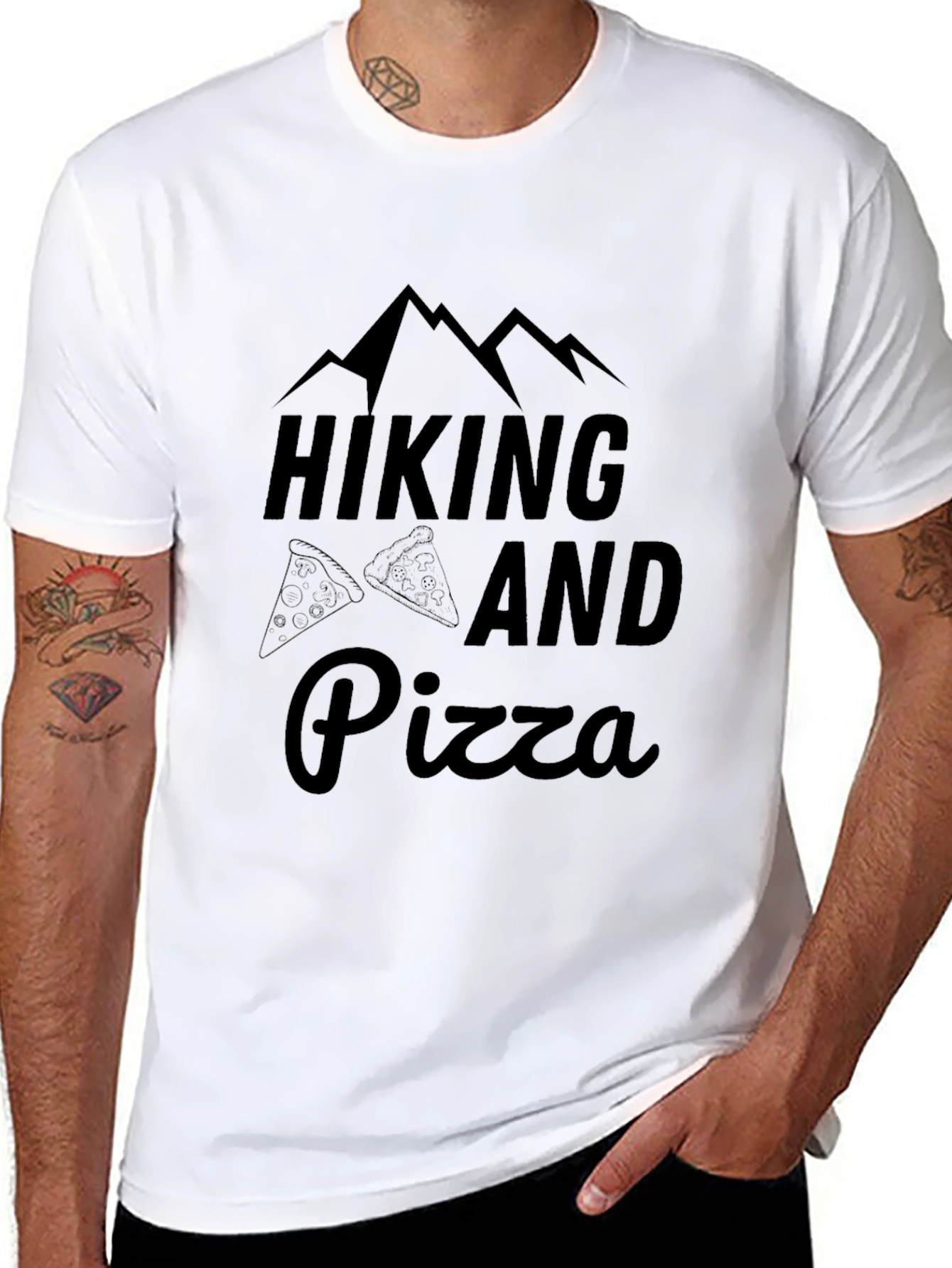 Hiking and Pizza Graphic Tee - Black