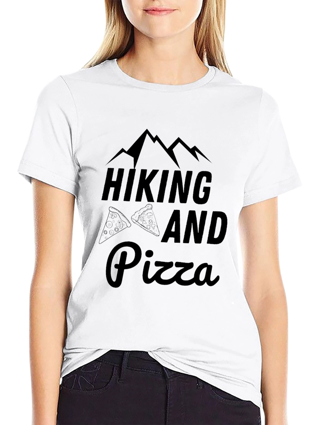 Hiking and Pizza Graphic Tee - Black
