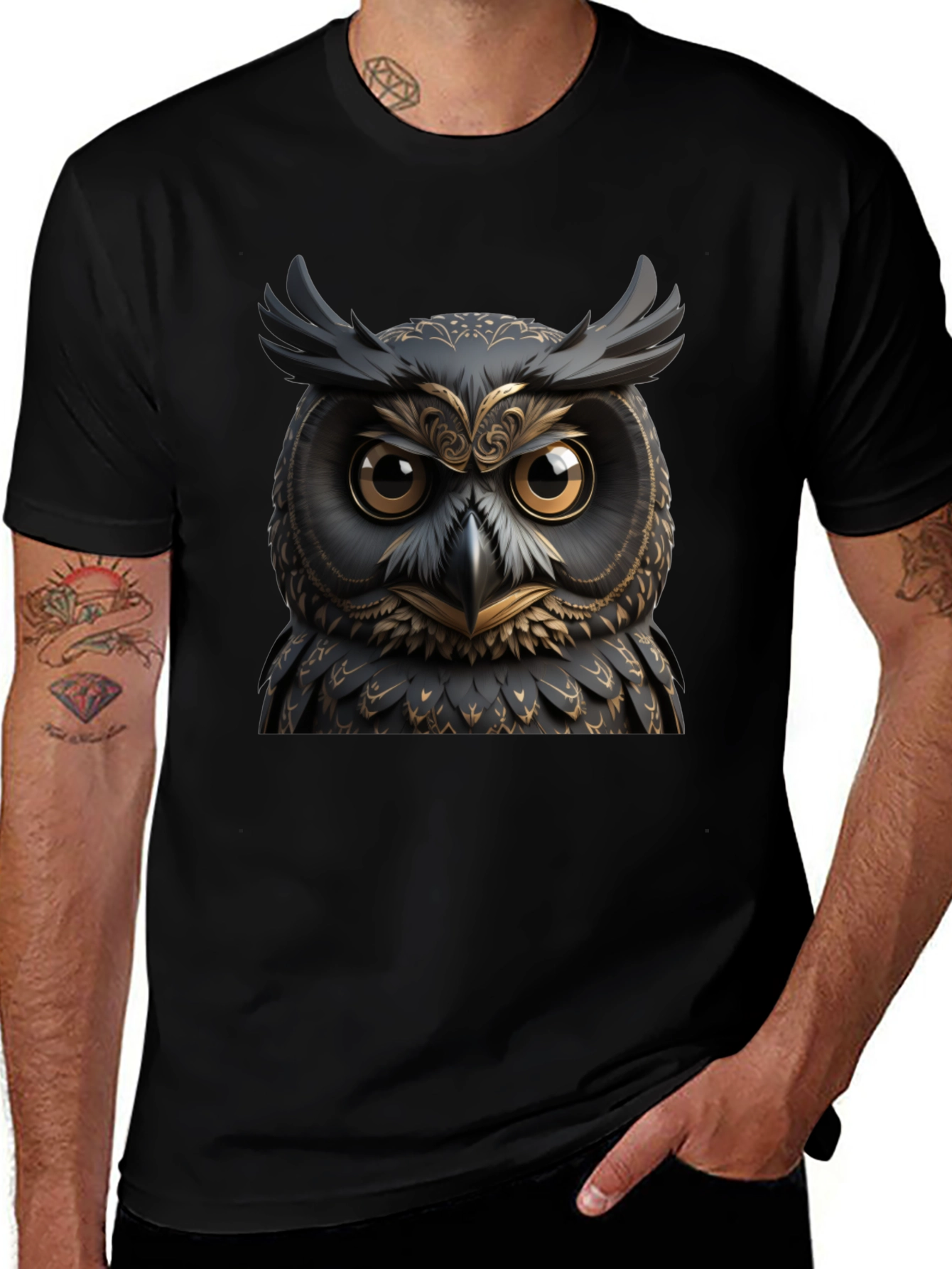 Black Owl Graphic Tee - Unique Animal Design