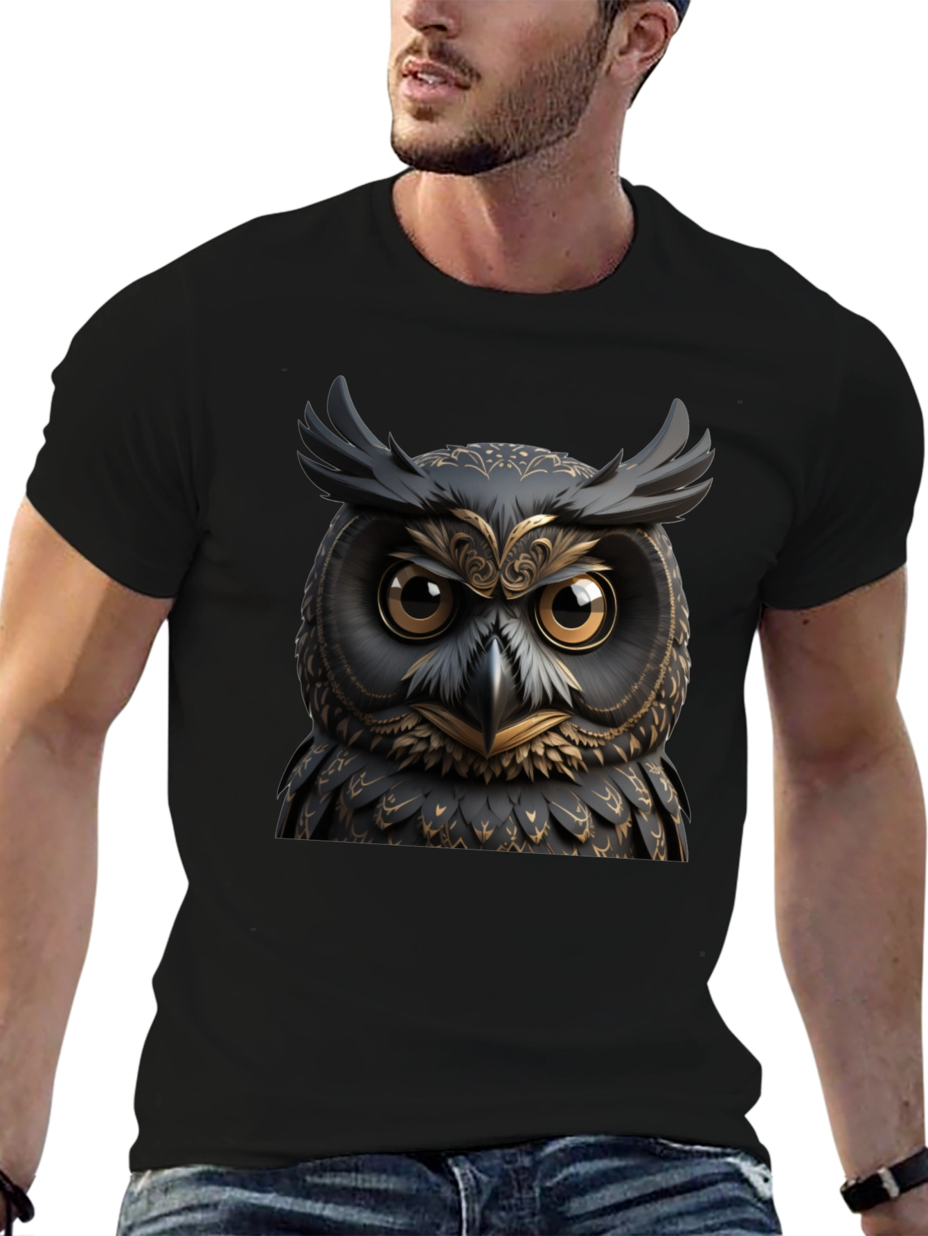 Black Owl Graphic Tee - Unique Animal Design