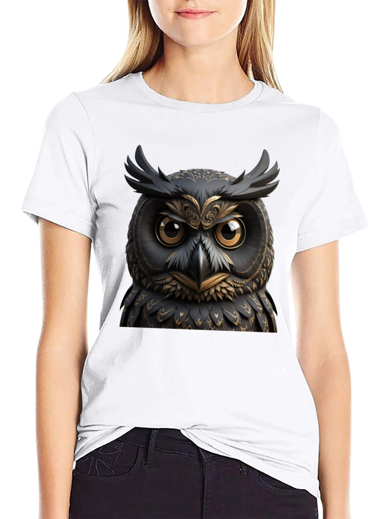 Black Owl Graphic Tee - Unique Animal Design