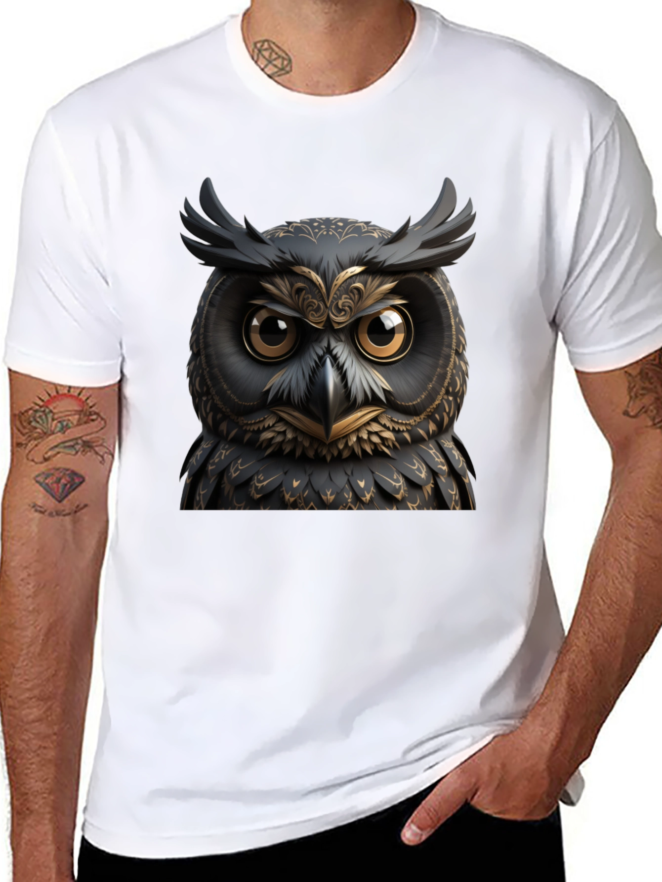 Black Owl Graphic Tee - Unique Animal Design