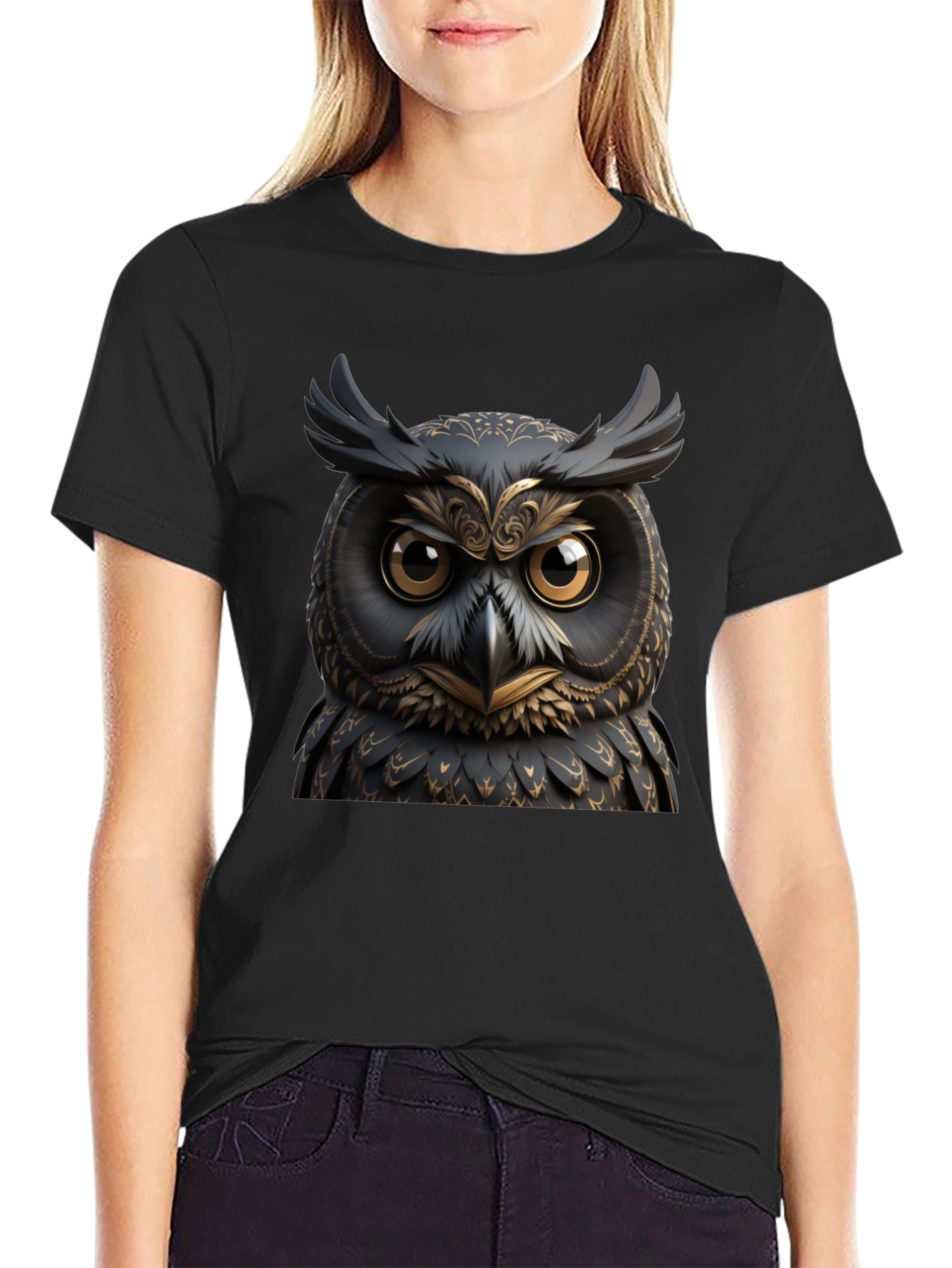 Black Owl Graphic Tee - Unique Animal Design